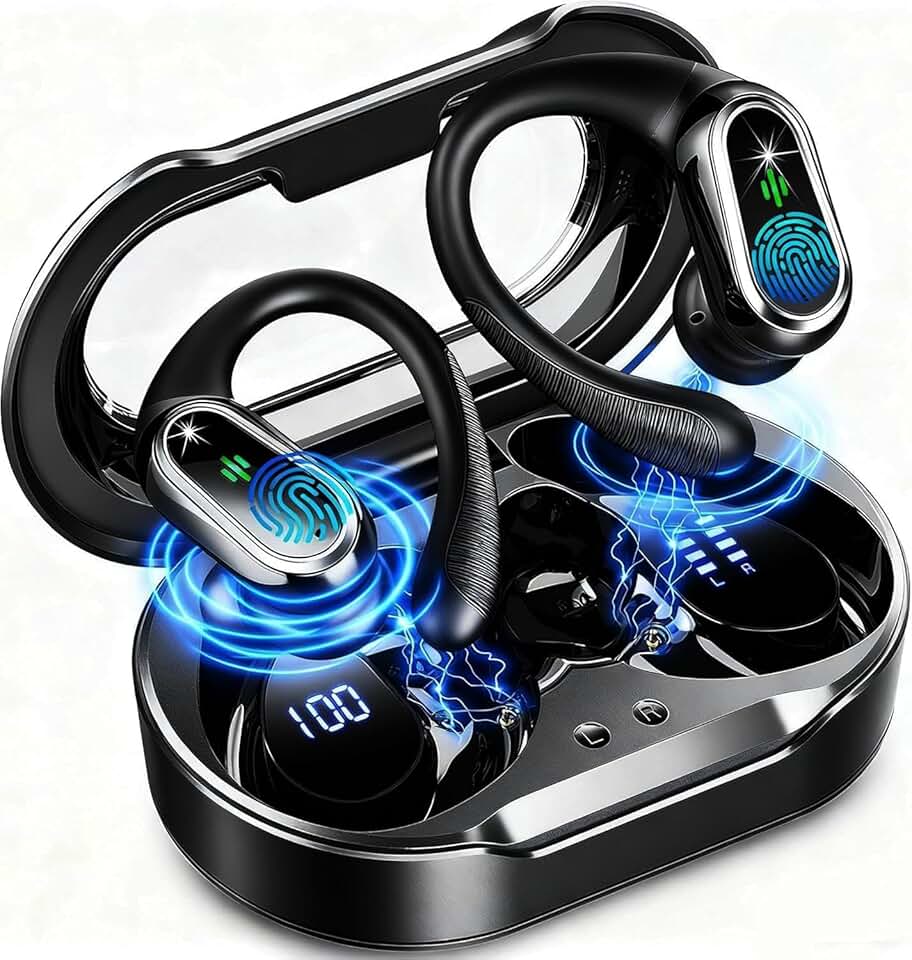 Ecouteurs Bluetooth sans Fil Sport, 2026 Écouteur Sans Fil Bluetooth 5.4 avec HiFi Stéréo, Temps d'appel 50H, 4 ENC Appel Réduction Antibruit Mic, Écran LED, IP7 Étanche oreillette Casque pour Running
