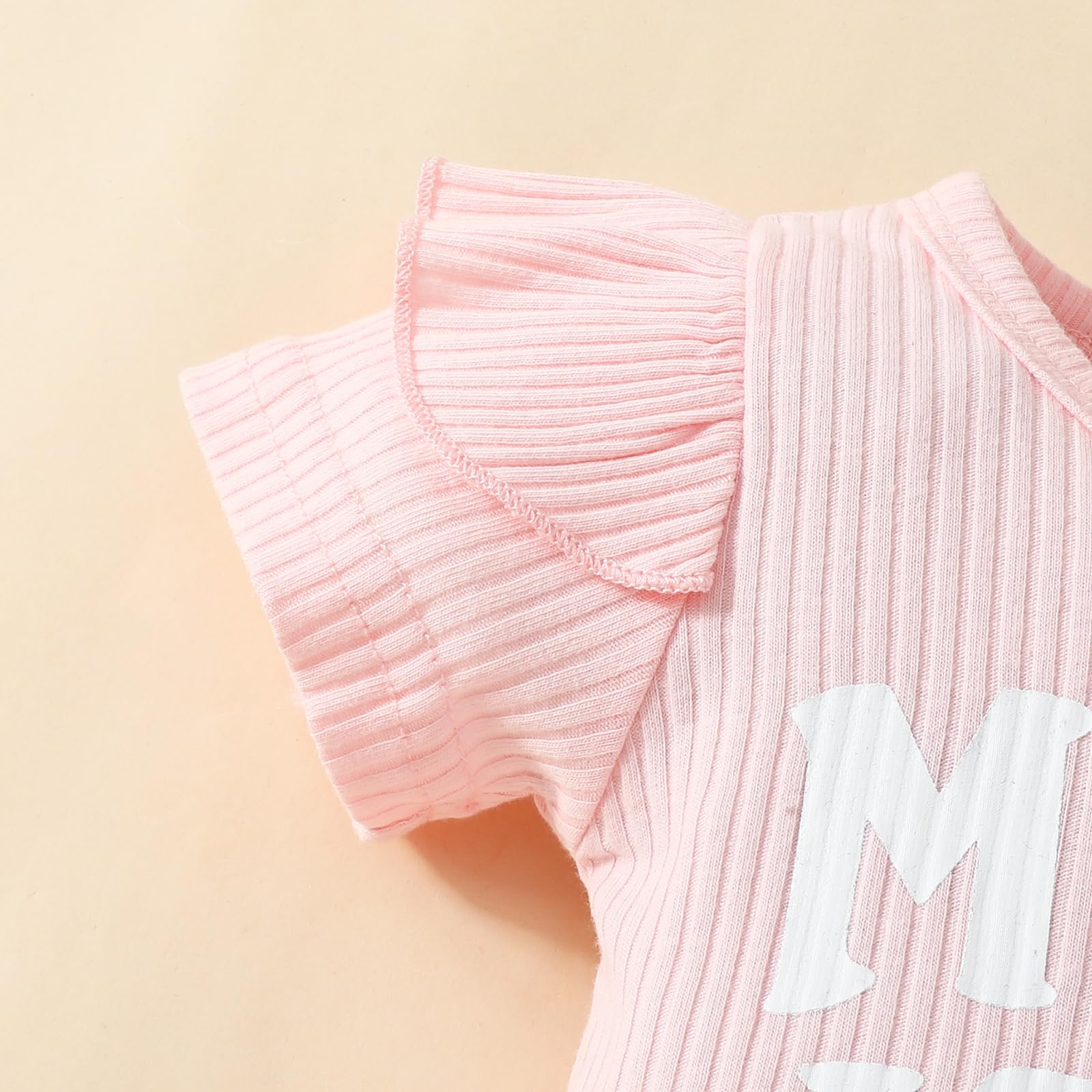 Newborn Baby Girl Clothes Mothers Day Baby Girl Outfit Short Sleeve Ribbed Romper Shorts Set Cute Coming Home Outfit(A-Pink,3-6 Months)