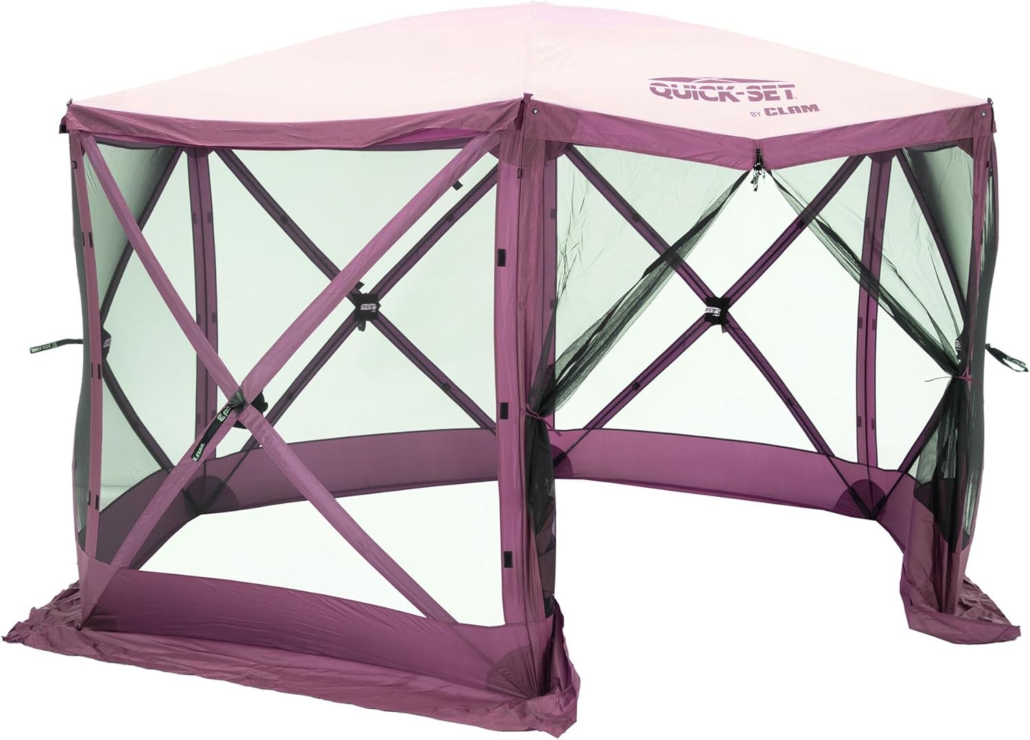 CLAM Pop-Up Screen Tent, 11.5' Outdoor Camping Gazebo, Portable 6-Sided Canopy with Ground Stakes & Carry Bag, Escape, Plum