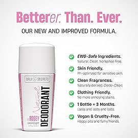 Bali Secrets Natural Deodorant for Women & Men. Nonsense Free. Clean Formula for Sensitive Skin. Strong & Reliable Odor Protection. No Synthetic Aluminum. Organic & Vegan [THE ROSEY]