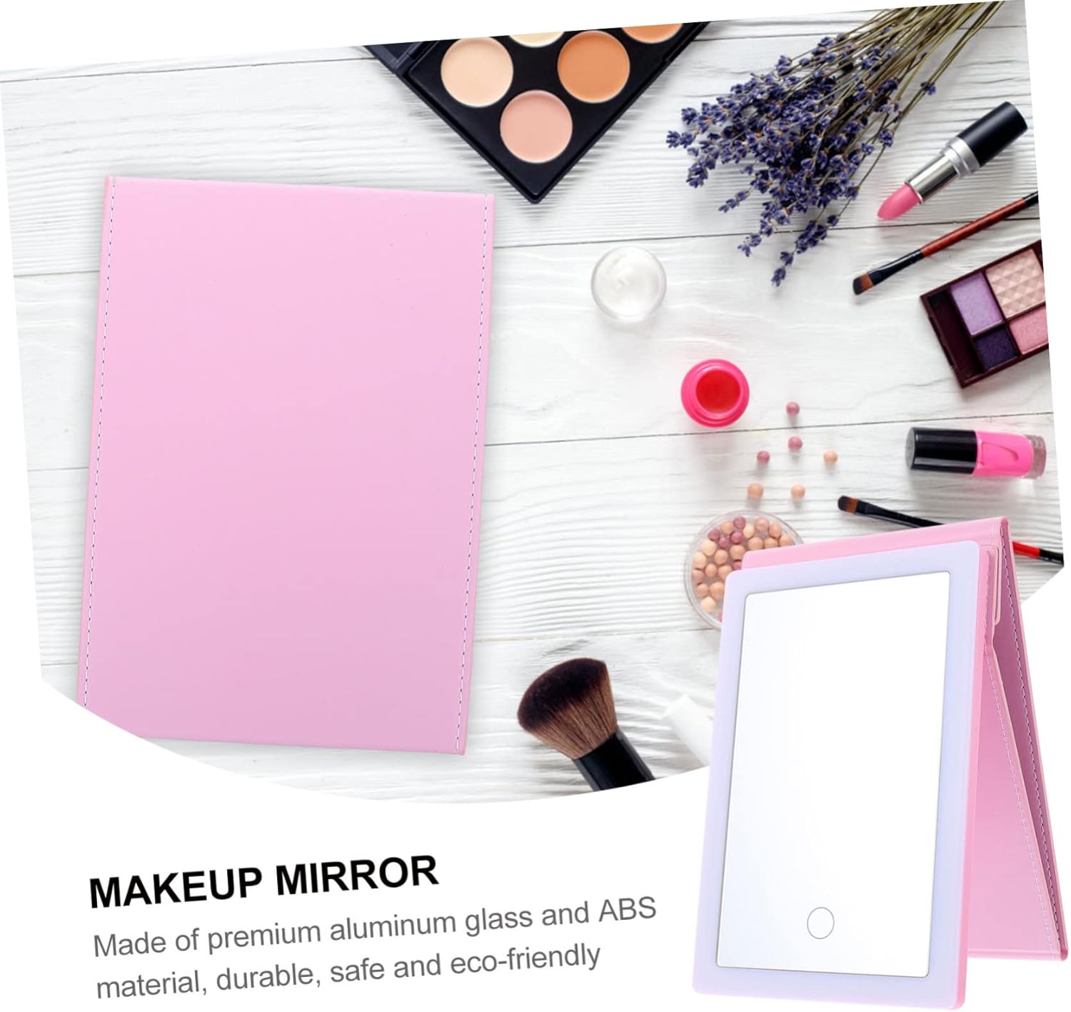 Folding Portable LED Makeup Mirror with Three Color Light Compact Travel Cosmetic Mirror for Desk Chic Design for Makeup Artists and Gifting