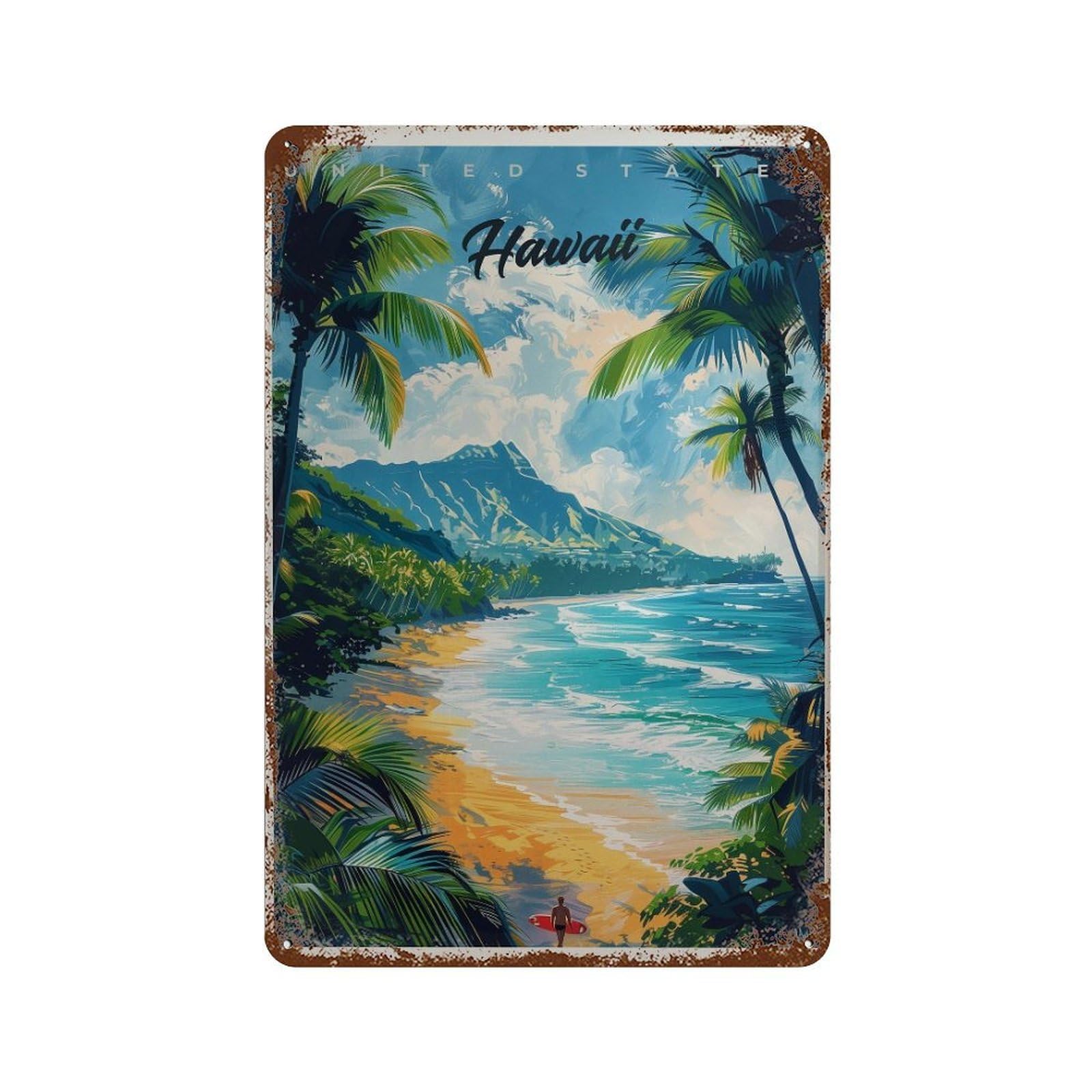 xiaoxiaoshen Hawaii Travel Oahu Beach Wall Decor Art Metal Tin Poster Modern Home Decor Art Home Bar Shop Decorations Vintage Sign 30x20cm