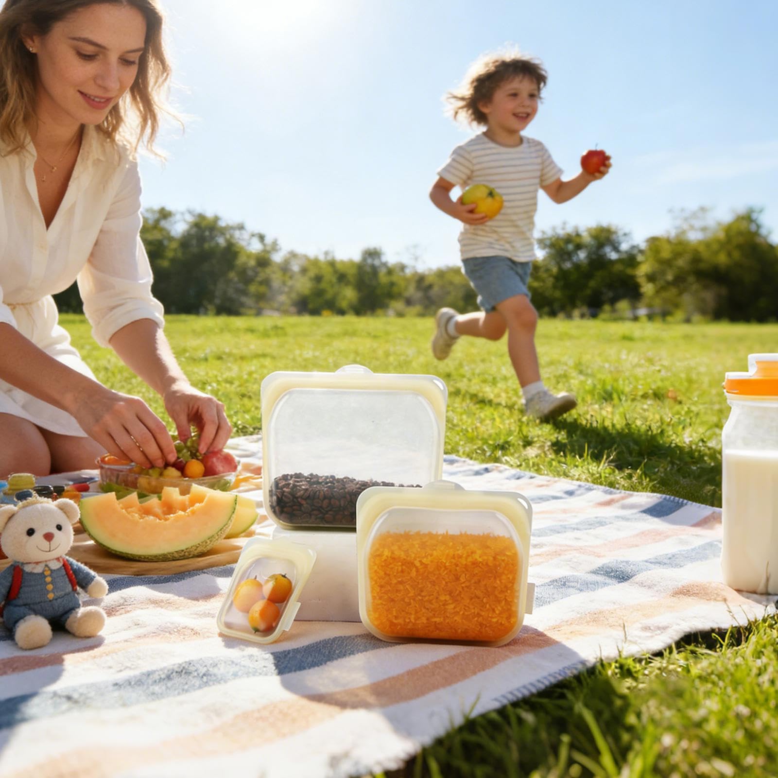 Bolsas Reutilizables para Congelador 3 Bolsas de Silicona para Snacks | Bolsas herméticas para alimentos Para Loncheras, Viajes, , Preparación de Comidas, Carne, Queso, Verdura y Fruta