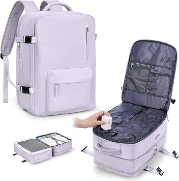 WONHOX Vacuum Seal Backpack for Travel with Air Pump Compression Vacpack Personal Item Carry on Flight Approved Daypack Laptop Space Saver Bags Storage with Vacuum System Travel Bag Women Men Purple
