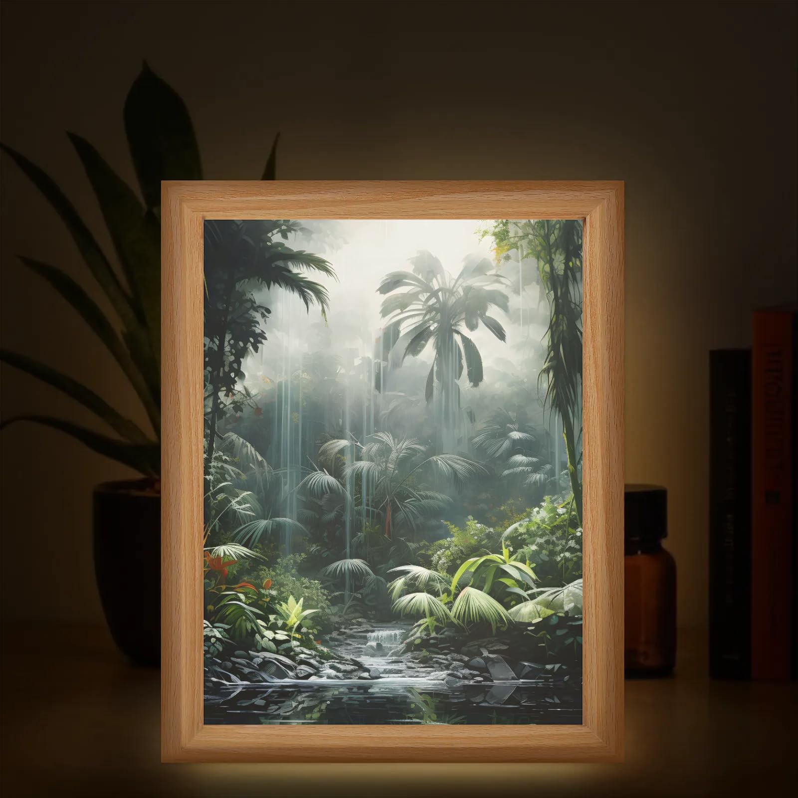 Light Up Painting, Watercolor Forest Wall Art Picture Light Glitter Forest Light Up Desktop Art Frame, 10 Brightness, USB Powered, 3 Lighting Modes, Anxiety Relief Decor Gift for Bedroom Home