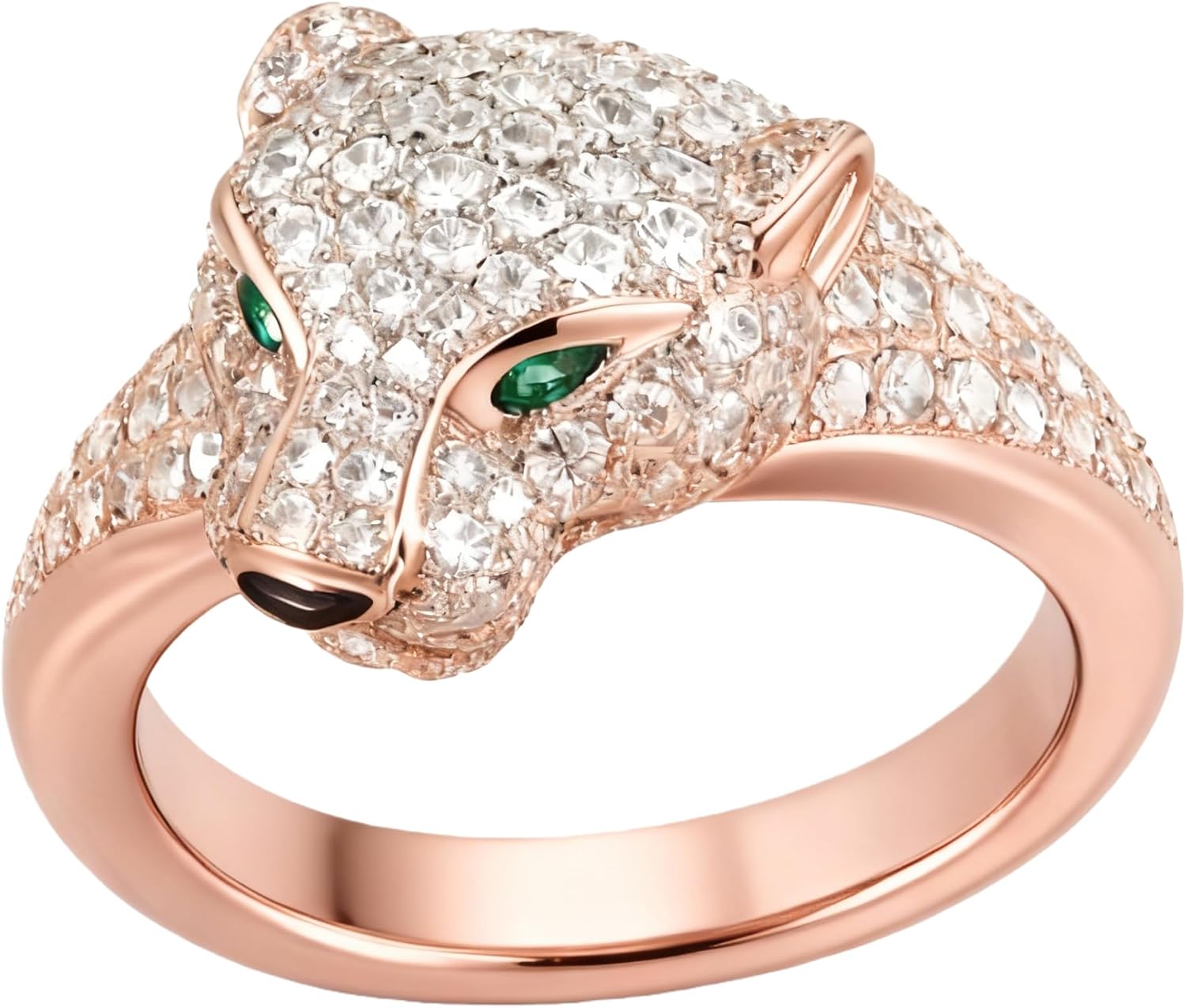 18K Gold Panther Ring for Women with Diamond Pavé & Emerald Eyes | Round Cut Diamonds & Emeralds | Fine Jewelry for Birthday, Cocktail Party, Valentine's Day, Wedding