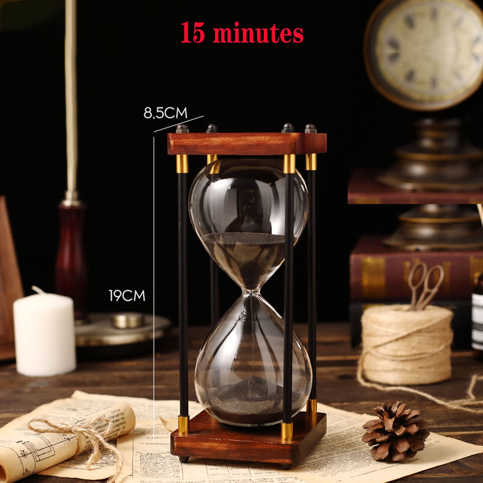 15 Minuten Sanduhr Timer mit Holzrahmen Sanduhr Uhr für Kinderzimmer Geburtstag Couchtisch Bücherregal Schule Spiel Hochzeit Dekor
