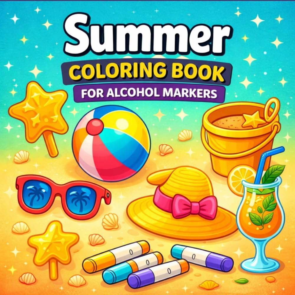 Summer Coloring Book for Alcohol Markers: Bold & Easy, Fun Comfy Summer Designs for Adults and Teens