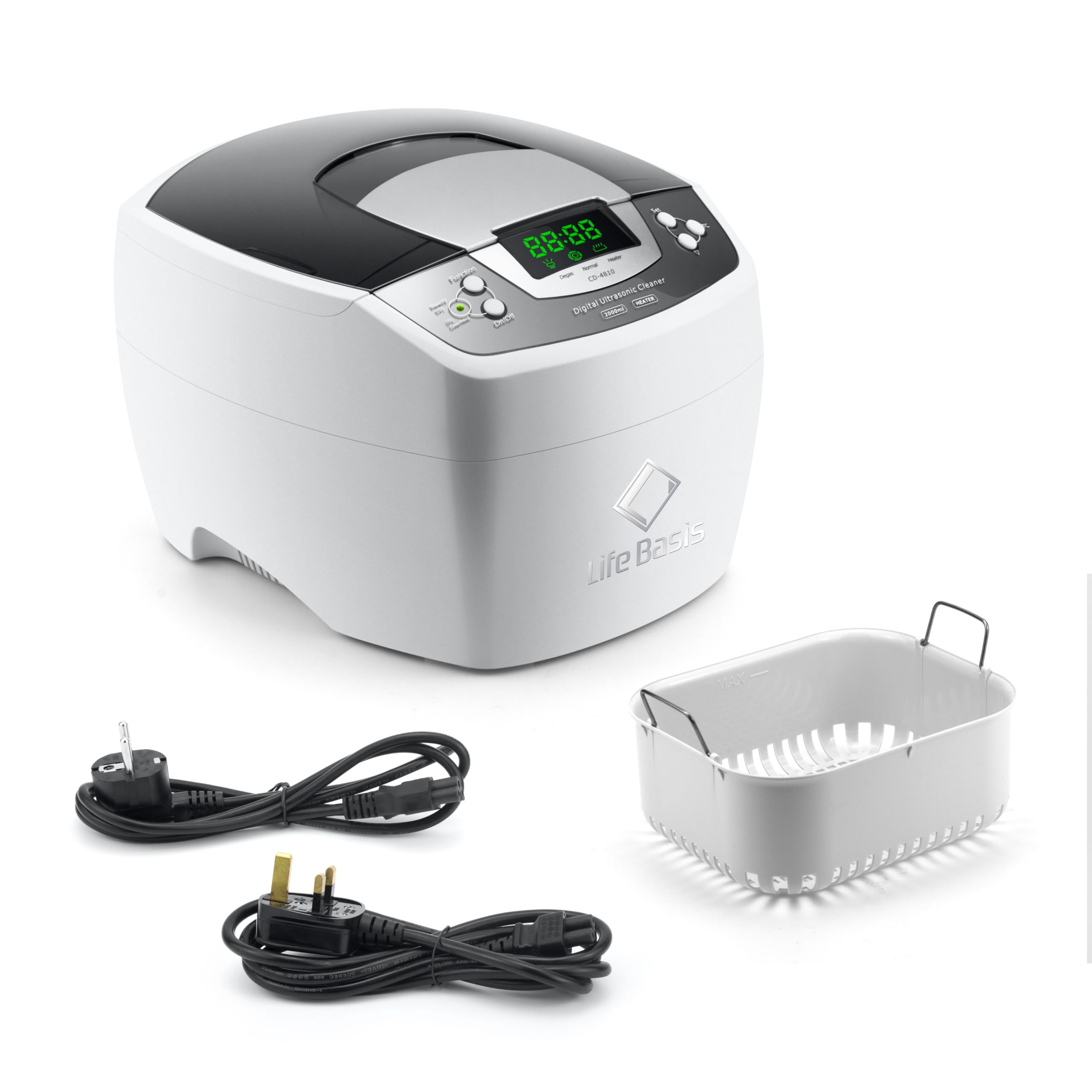 LifeBasis 2L Digital Ultraschallreinigungsgerät 35KHz Ultraschallreiniger | mit Heizung & Degas Ultraschall Reiniger Timer 1-30 Min Ultraschallbad für Brille Schmuck Werkzeug Pinsel Chirurgisch 160W
