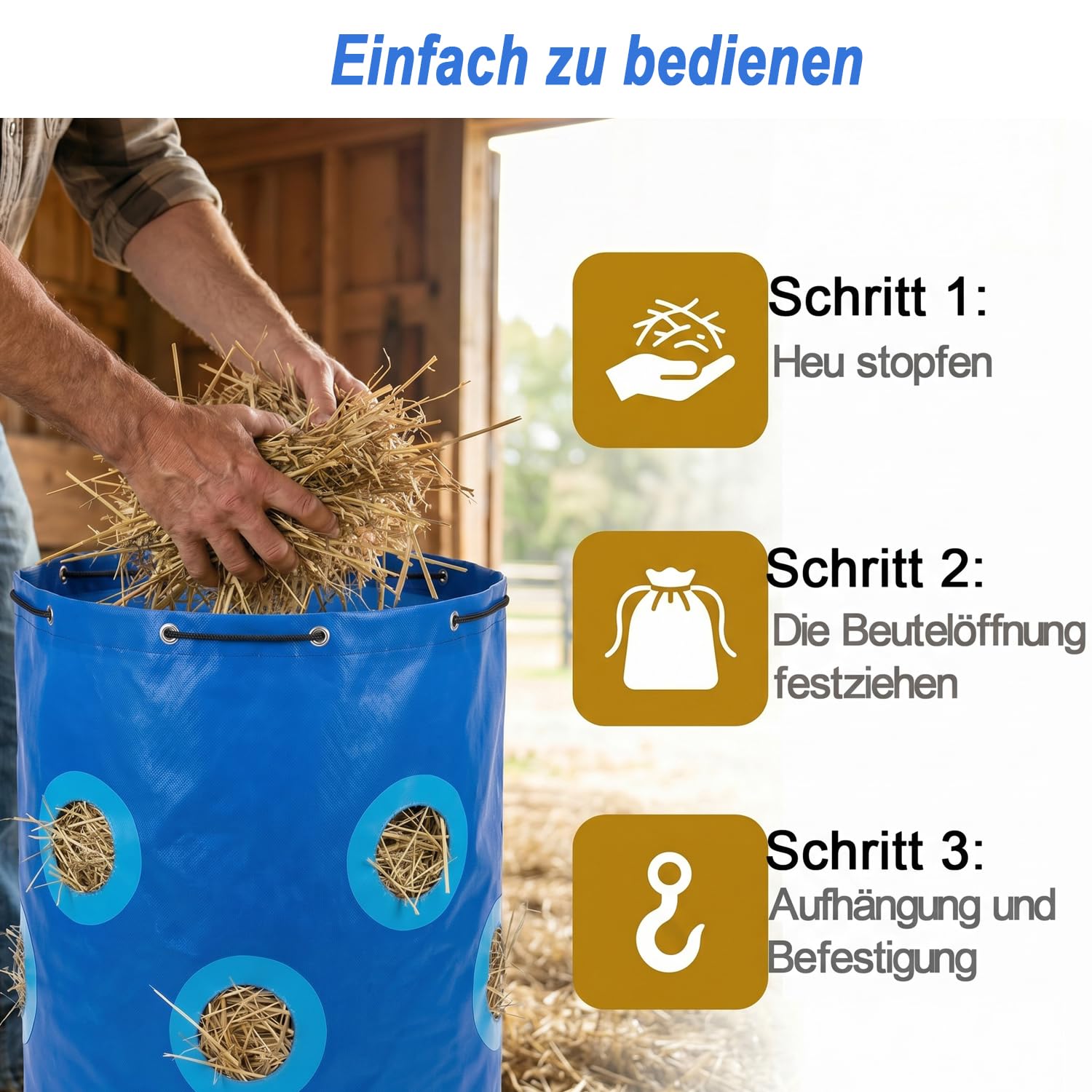 Heunetz für Pferde Verstärktes Futterloch 70x40cm Strapazierfähig Reißfest Blau