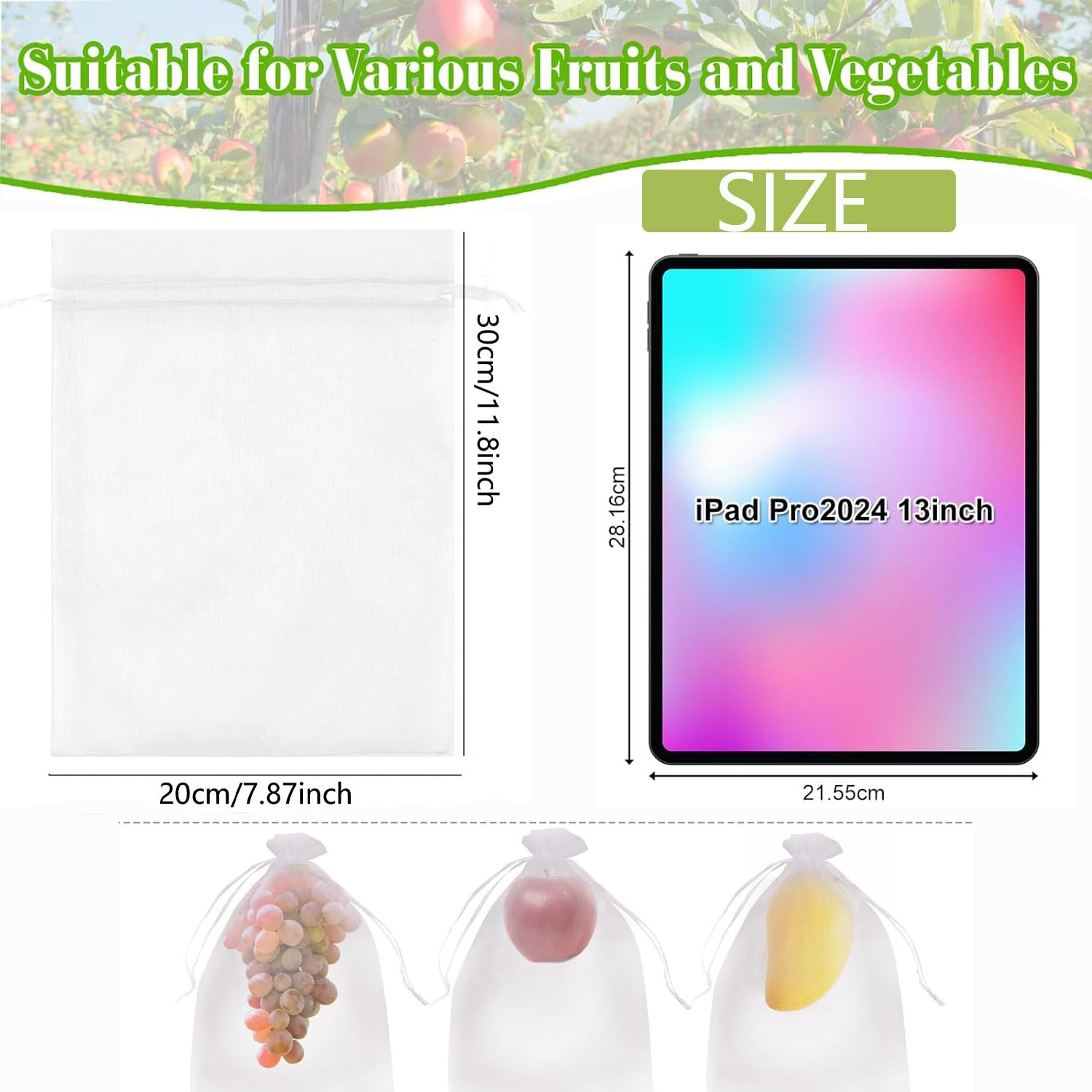40Pcs Fruit Protection Bags 8x12 inch, White Fruit Net Bags - Image 2