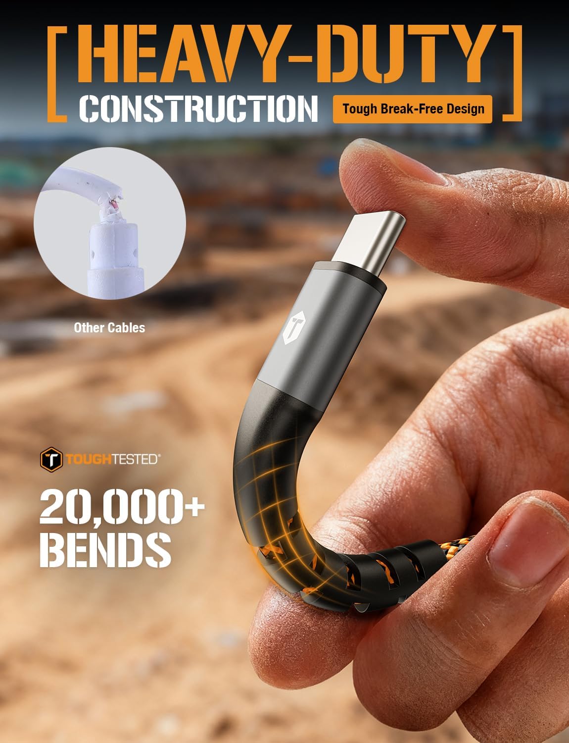 ToughTested Cavo da USB a USB C da 1,8 m, cavo di ricarica in nylon a doppio intrecciato, ricarica e sincronizzazione rapida da 3 A, cavo di ricarica di tipo C per Android, iPhone 15/16/17
