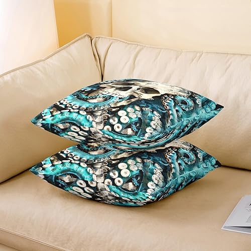 Miniatura 3 de Juego de 2 fundas de almohada de pulpo funda de cojín Ocean Kraken para decoración del hogar sala de estar tentáculos reversibles con estampado de