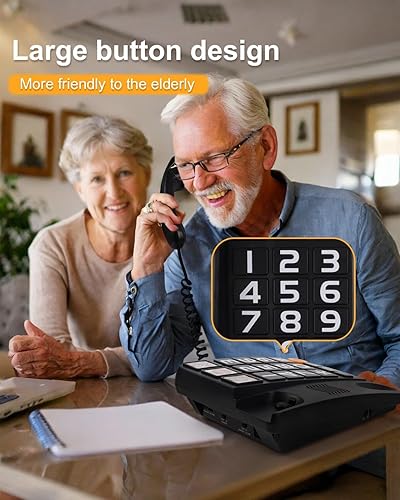 Miniatura 2 de Teléfono de botón grande para personas mayores, teléfonos con botones grandes para ancianos con imagen, teléfono con cable manos libres con alerta