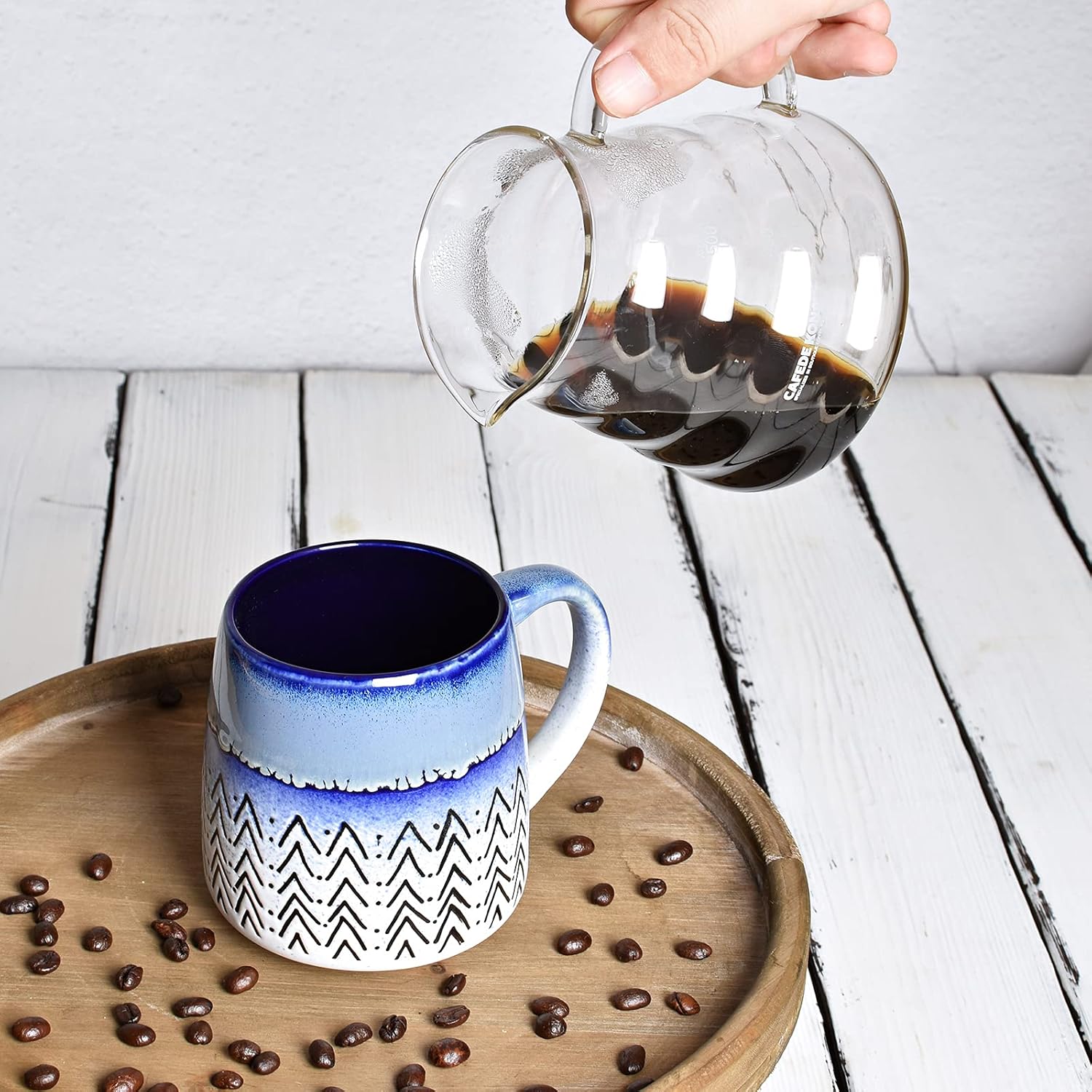 Bosmarlin Large Ceramic Coffee Mug Set of 2, 16 Oz, Blue Big Stoneware Tea Cup for Office and Home, Dishwasher and Microwave Safe (Blue, 2) - Image 5