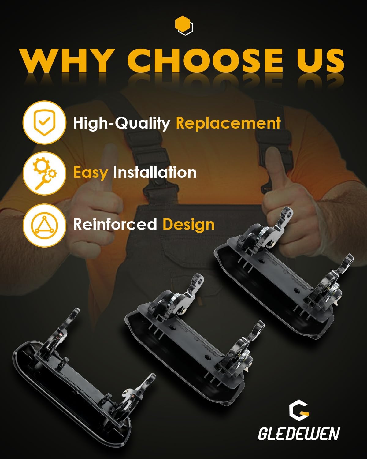 Metal Door Handle Set, Compatible with 1998-2011 Ford Ranger, 01-10 Mazda B2300 B3000 B4000, Front Driver & Right Passenger & Rear Tail Gate Latch Handle, OE# 2L5Z1022404BAA, FO1310134, 1L5Z9943400AAA