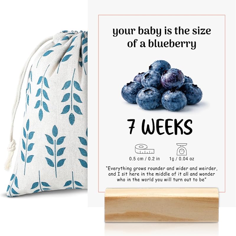 Maternity Gifts for Expectant Mom, 36 Pcs Pregnancy Milestone Cards with Wooden Display Stand and Linen Bag, Pregnancy Prayer Must Haves Trimester Essentials for Expecting Parents