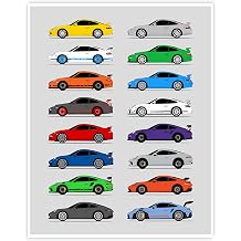 Custom Car Posters Handmade Poster compatible with Porsche GT3 Side Profile Print Art Decor of 911 GT3 RS 4.0 Touring 991.1 991.2 992 996.1 996.2 - Multi 11x14 Satin Print