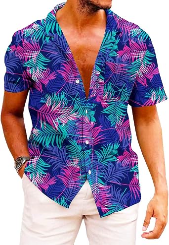 KYKU Funky Hawaiian Shirt for Men Palm Beach Shirts Tropical Vacation Clothes