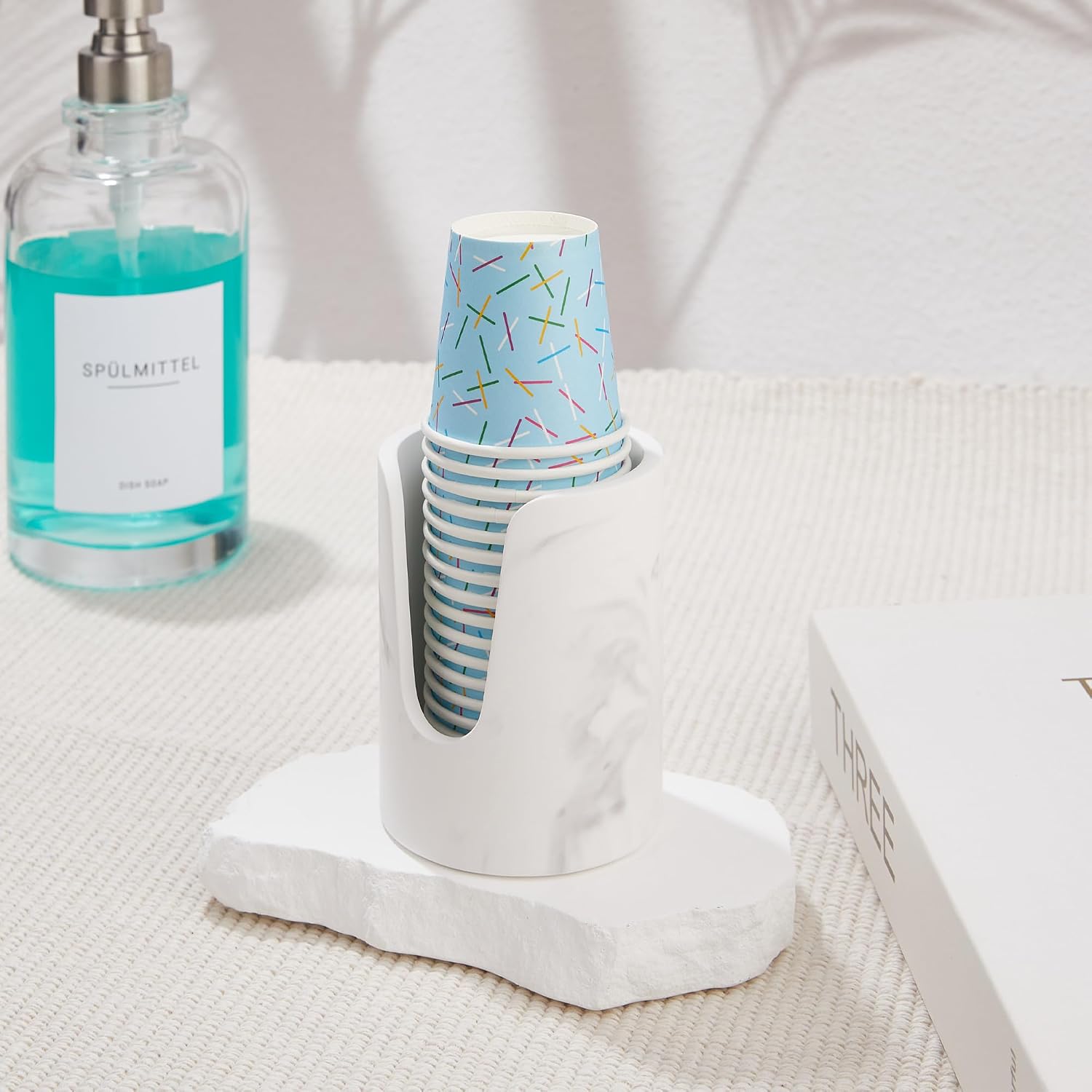 Bathroom Cup Dispenser, Diatomaceous Earth Mouthwash Cup Holder, Paper Cup Holder for Bathroom Counter, Disposable Cup Dispenser, Guest Bathroom Essentials (Cups Not Included)