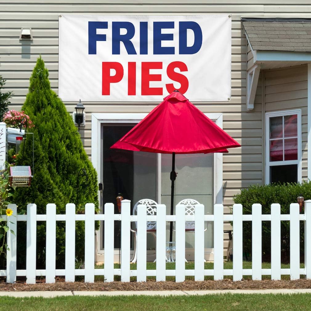 Vinyl Banner Multiple Sizes Fried Pies Blue Red Food Bar Restaurant Truck Restaurant & Food Outdoor Weatherproof Industrial Yard Signs 4 Grommets 24x36Inches