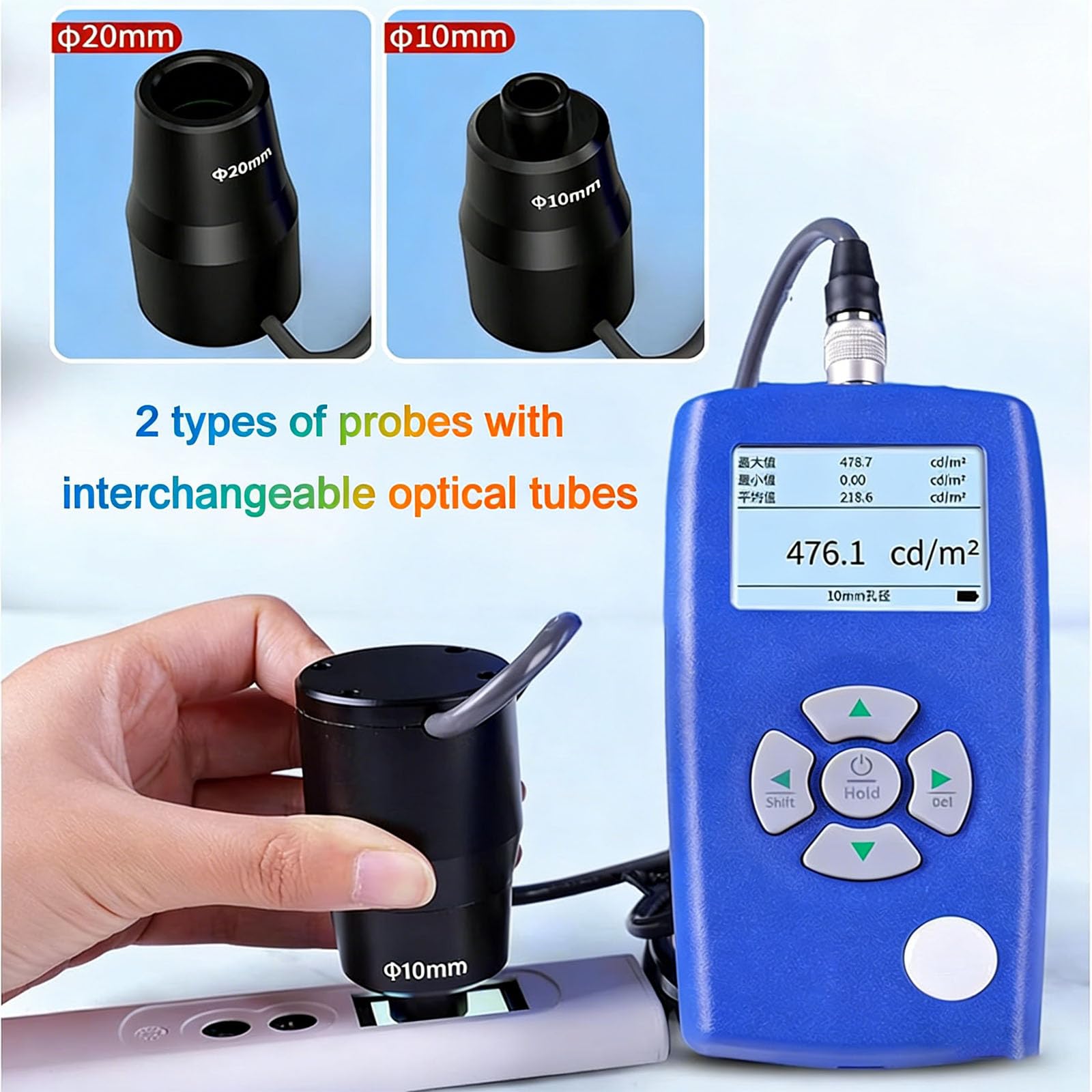 Analizador de brillo de pantalla, herramienta de medición de luz con sondas dobles para detección de parpadeo, temperatura de color y pruebas de CRI, ideal para calibración de pantalla
