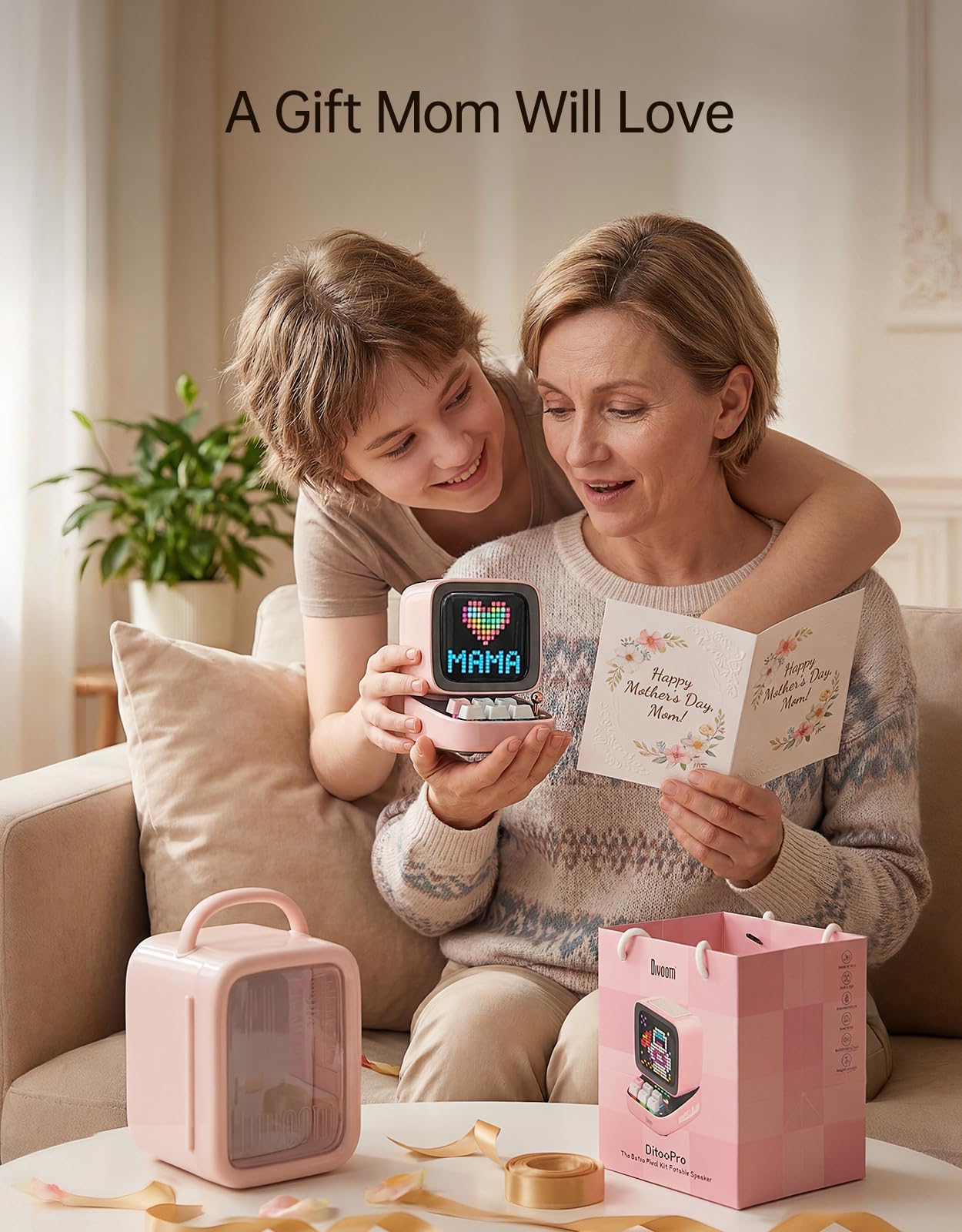 Divoom Ditoo Retro Pixel Art Game Bluetooth Speaker with 16X16 LED App Controlled Front Screen (): Pink