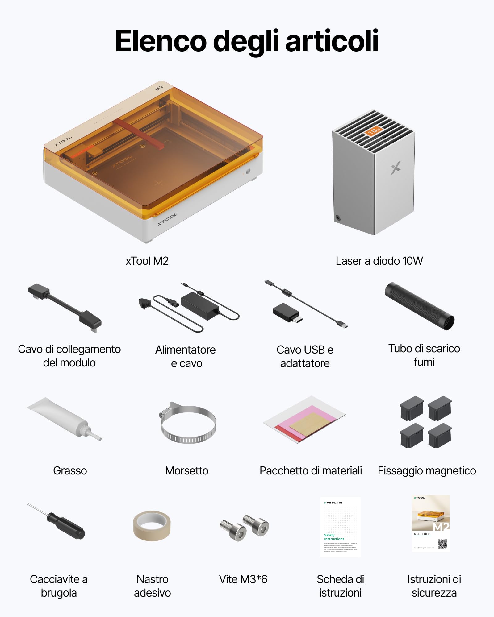 xTool M2 10W Incisore Laser Chiuso Classe 1 con Doppia Fotocamera. Taglio e Incisione per Legno, Plexiglass e Pelle. Macchina Fai da Te Sicura, Ideale per Principianti e Artigianato