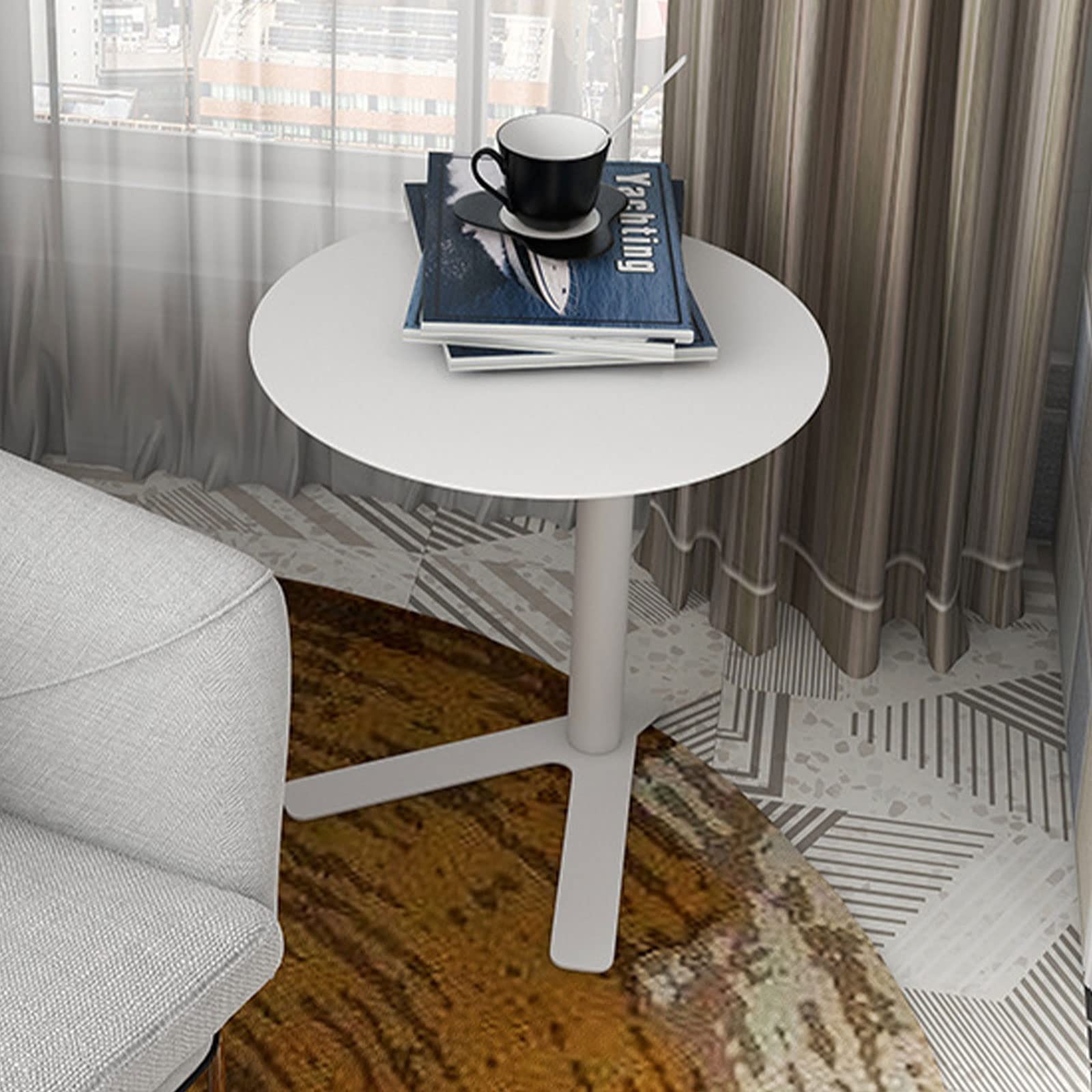 Table d'appoint ronde moderne gain de place en métal blanc stable base en Y