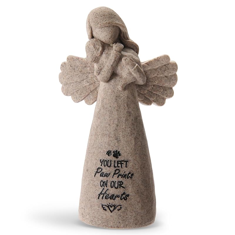 Estatueta Memorial para Cachorro Anjo em Resina com Acabamento Granito Miugwp, 15,24 cm