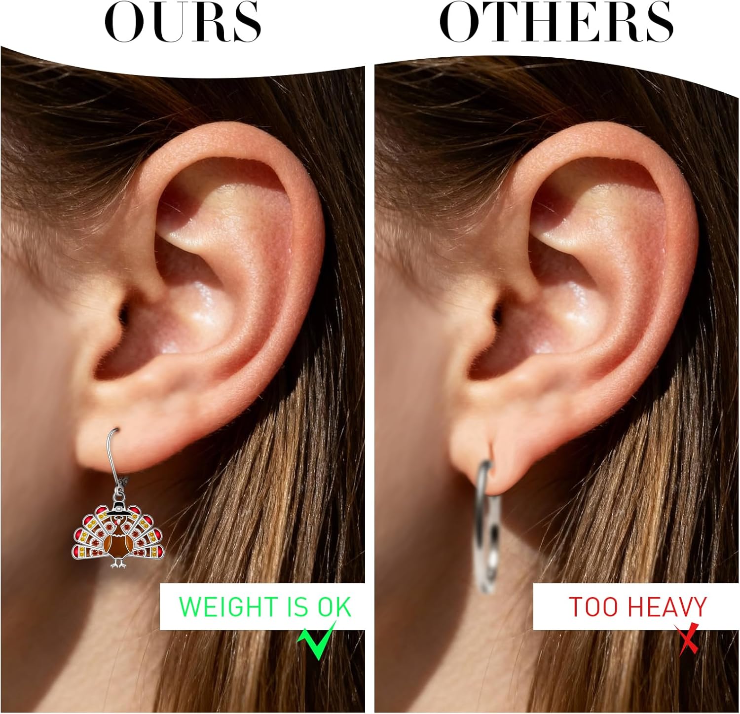 Thanksgiving Earrings Turkey Earrings for Women Sterling Silver Studs Dangling Dangle Autumn Holiday Jewely Christmas Gifts - Image 8