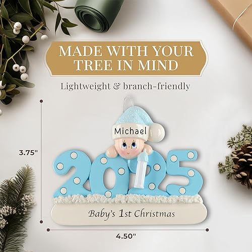 Miniatura 3 de Adornos personalizados para la primera Navidad del bebé 2023  Personalización rápida y gratuita las 24 horas  Decoración azul personalizada de la