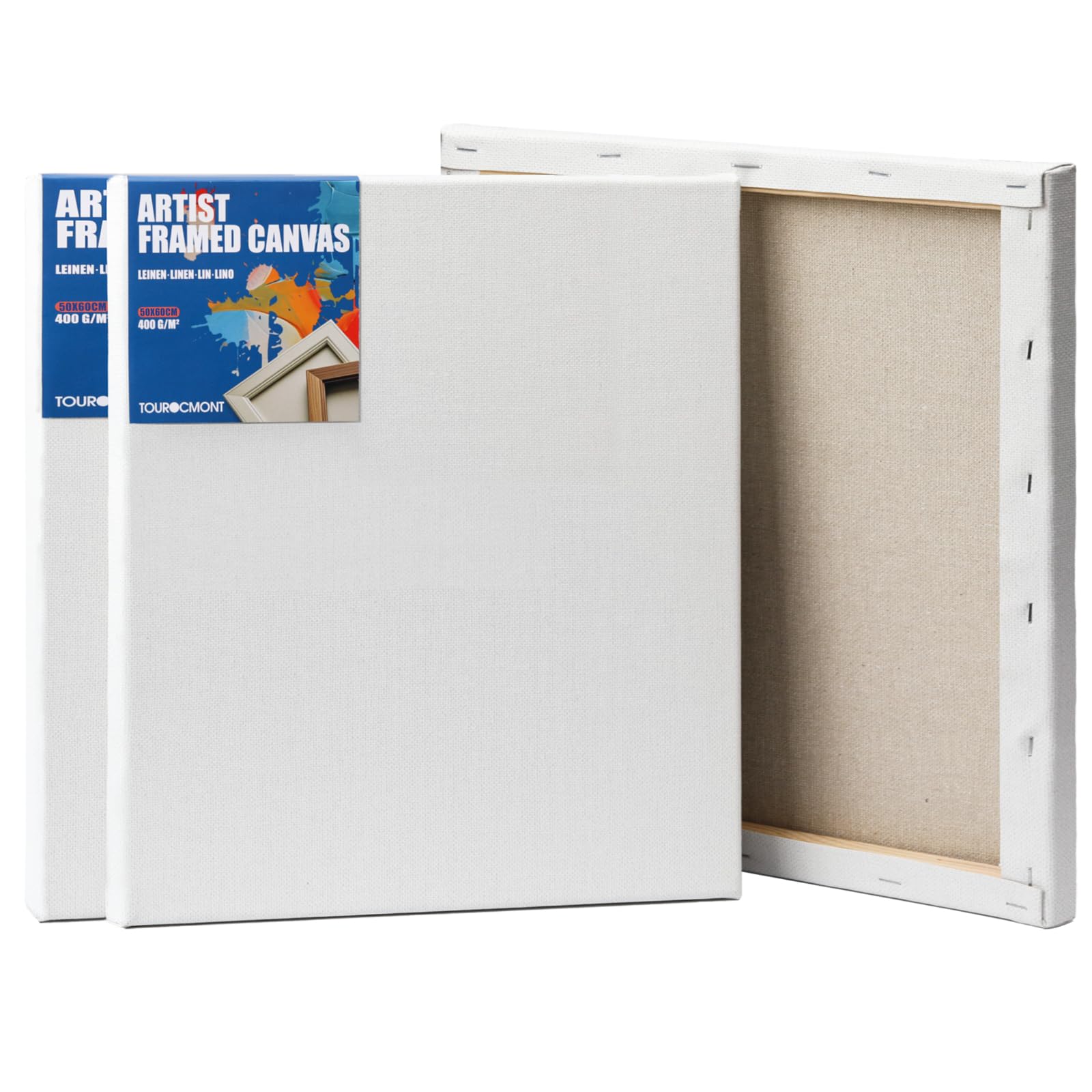 Lot de 3 toiles sur châssis à peindre - 50 x 60 cm - 440 g/m² - En lin - Pour peinture acrylique, peinture à l'huile, gouache
