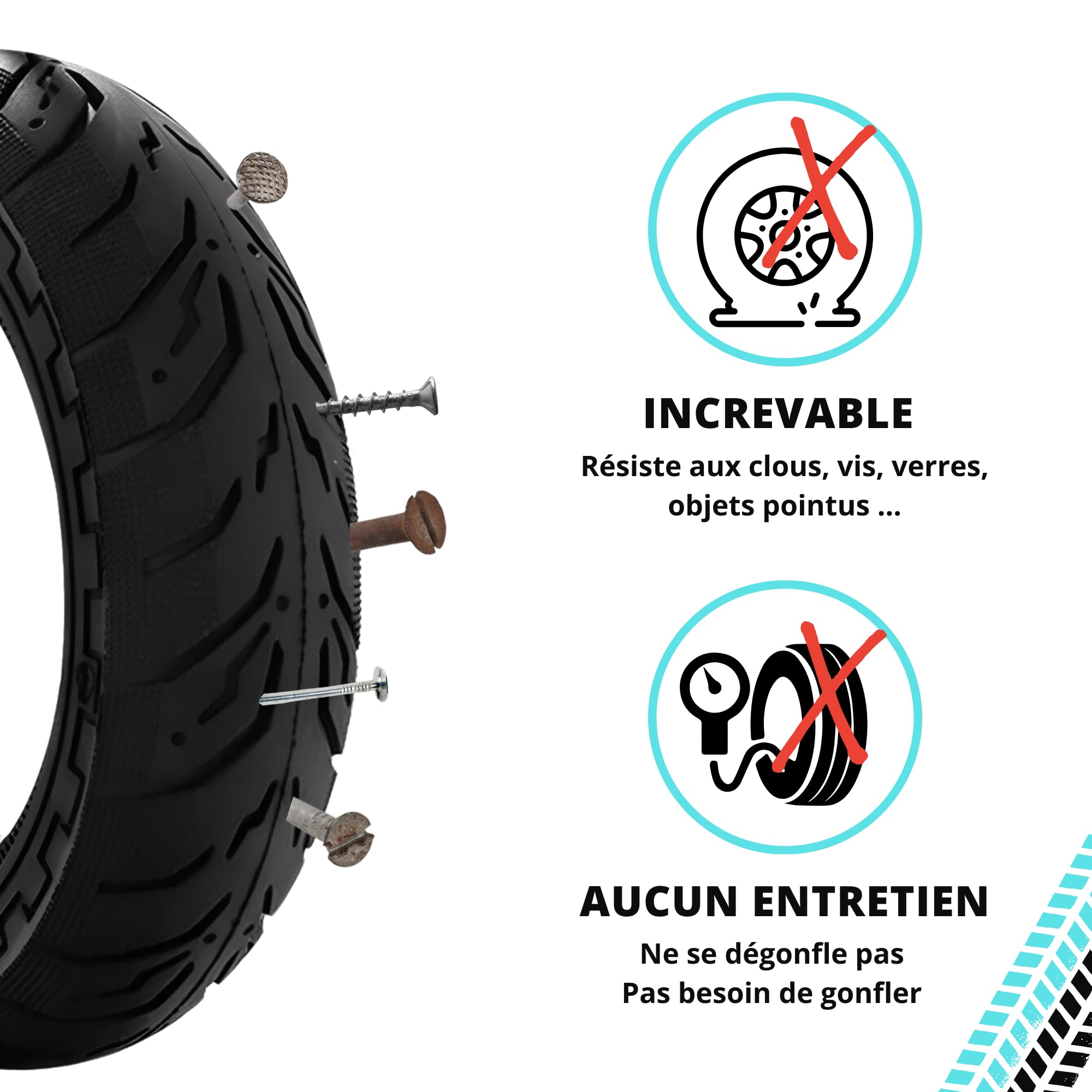 BITUME | Pneu Plein 10x2.50 (60/70-7) pour Trottinette Électrique Xiaomi Mi4 pro | Pneu Increvable pour Trottinette Électrique Roue Avant et Arrière