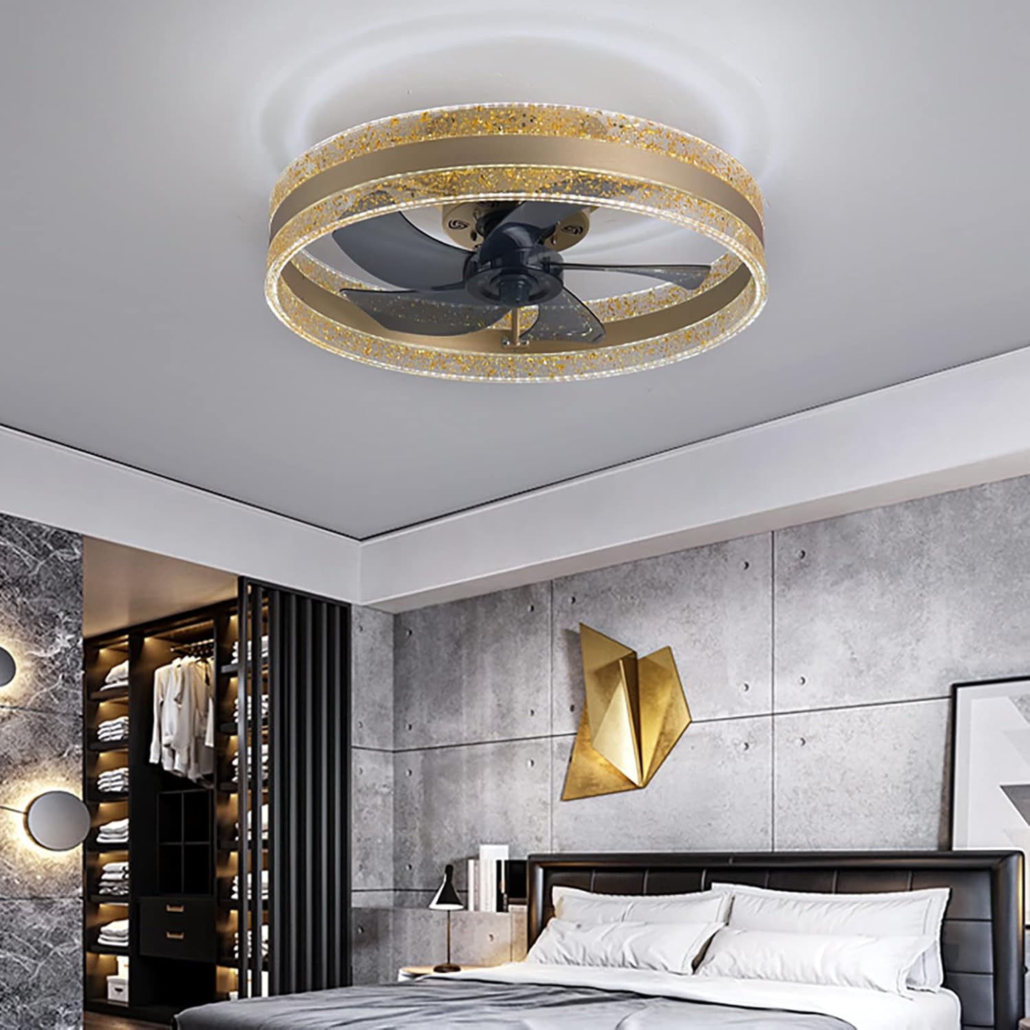 YUEGOO Ceiling Fans with Lamps,Led Reversible Fan Ceiling Light with Remote, 6 Speeds Dimmable Timer Ceiling Fan with Light Silent Modern Bedroom Ceiling Fan Light Kids Living Room Diningroom/D/50Cm