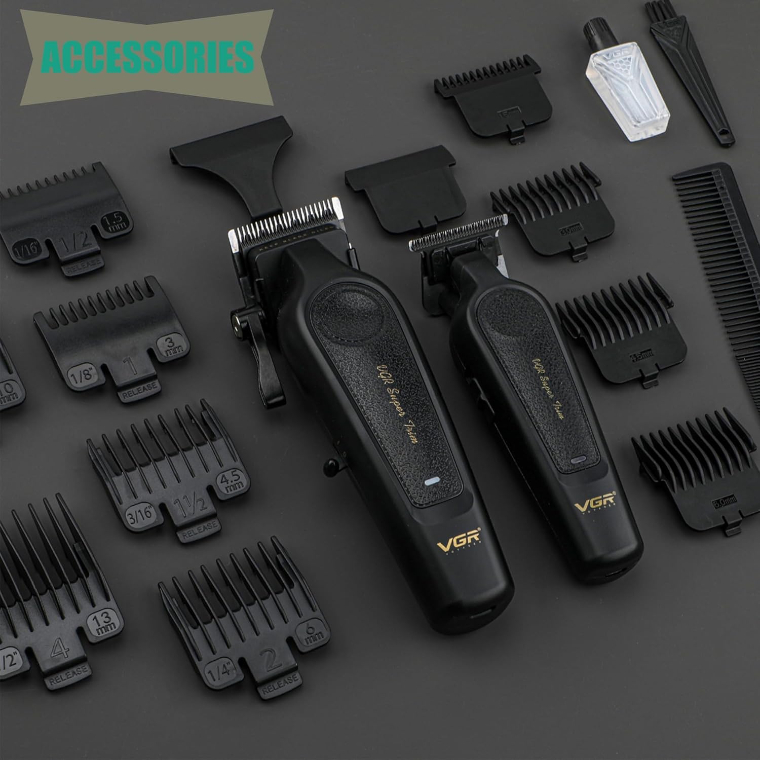 VGR Professional Hair Clippers for Men - Cordless Barber Clippers & Zero Gapped Trimmer Set, 7000RPM High Power Hair Cutting Kit with Ceramic Blade, USB-C Rechargeable Grooming Tools for Fade V197&995 - Image 8