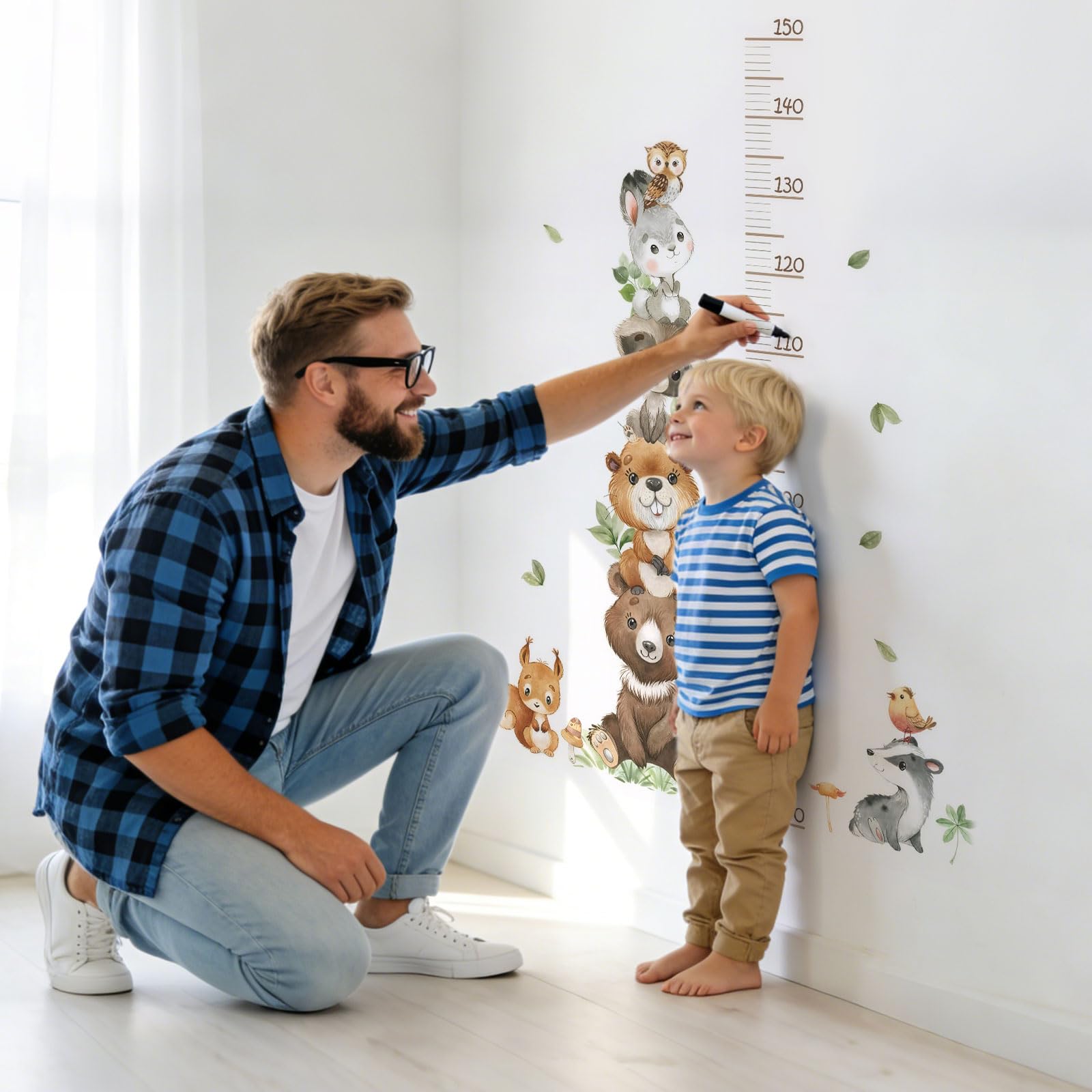 Sticker Toise Murale Enfant Autocollante Toise Murale Sticker Animaux Tableau de Croissance Règle de Hauteur Muraux pour Garçon et Fille