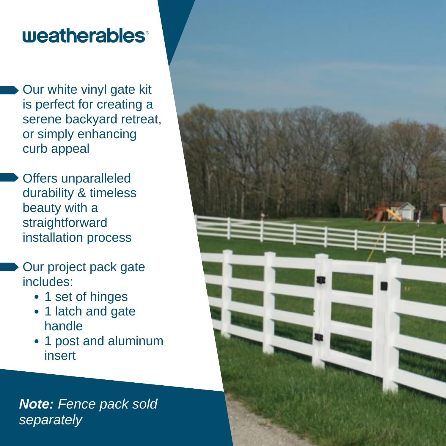 Weatherables 4-Rail 5’x4’ Vinyl Fence Gate EZ Pack – White Vinyl Fence Gate Kit, Includes Stainless Steel Hinges, Latch and Gate Handle, and 1 Post with Aluminum Insert