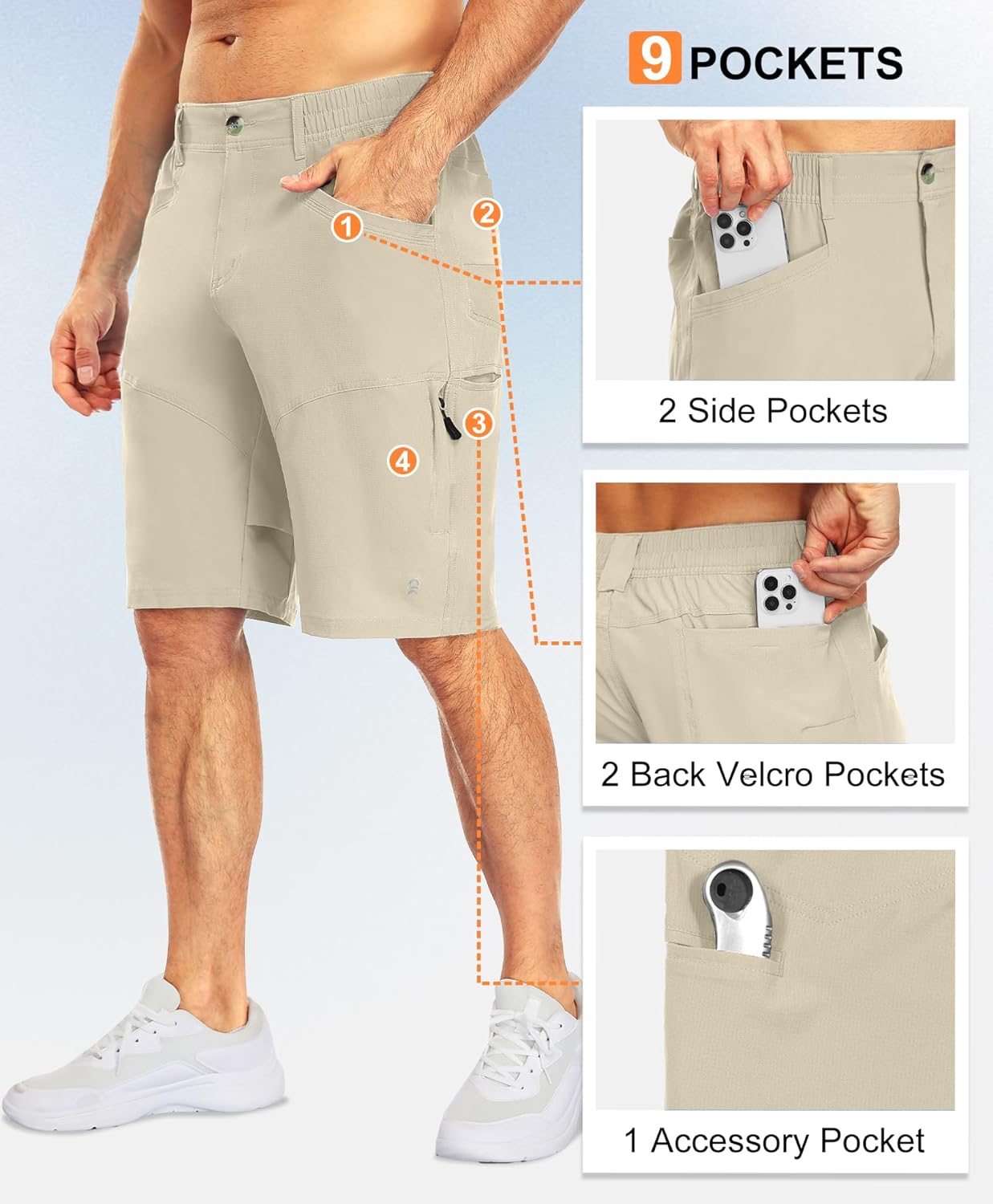 Little Donkey Andy Men's Hiking Cargo Shorts Quick Dry Waterproof Lightweight Golf Shorts Stretch Casual Short with 9 Pockets