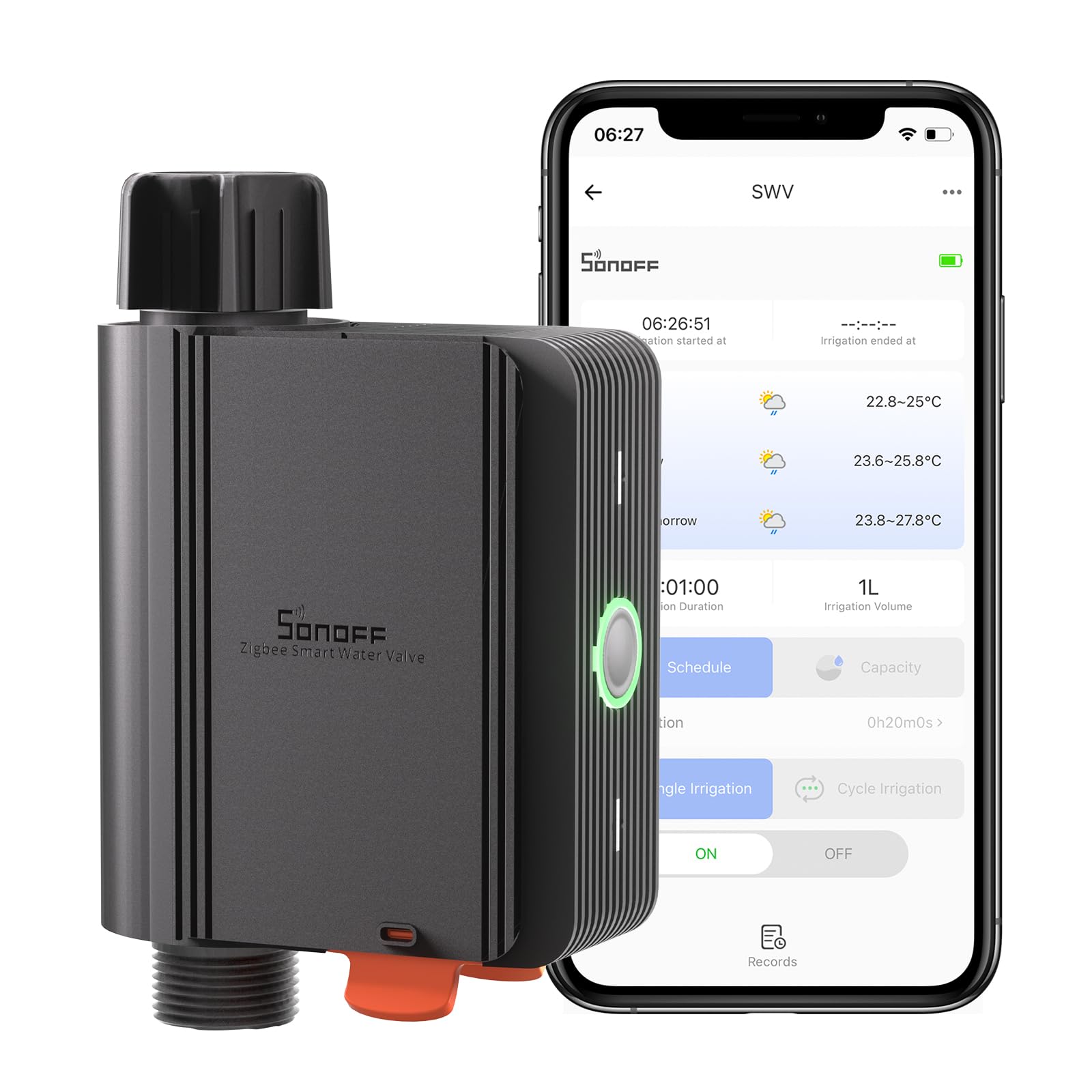 SONOFF Programmateur Arrosage Automatique, Minuterie Arrosage Automatique pour Jardin, Nécessite Un ZigBee Hub, IP55 Étanche, Requête d'historique, Compatible avec Alexa/Google Home/Home Assistant