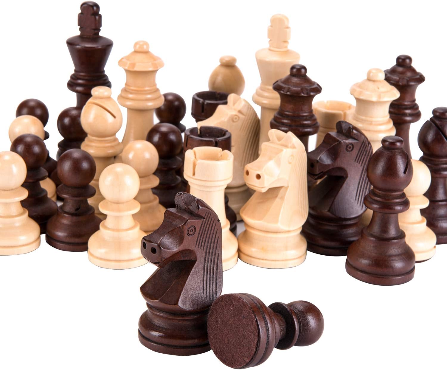 AMEROUS Wooden Chess Pieces - 3.75inch King, Extra Heavy Weighted Tournament Chessmen with 2 Extra Queens - Storage Bag for Chess Board Game or Replacement of Missing Pieces