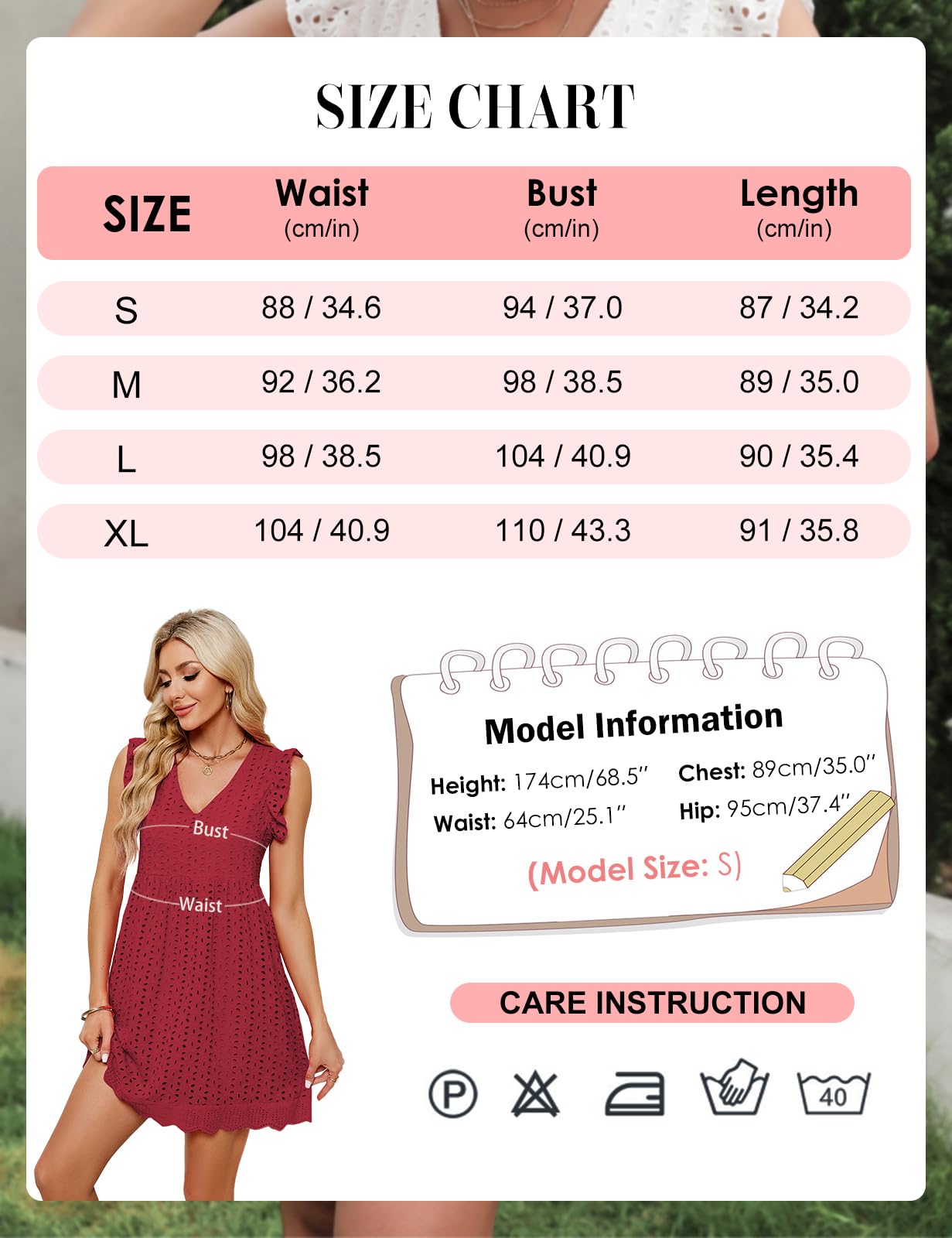 heekpek Vestidos Verano Mujer Sin Mangas con Volantes Algodón Cuello V Mini Vestido Sueltos Hueco de Flores Jacquard Cómodo Casual Vestidos de Playa con Bolsillos