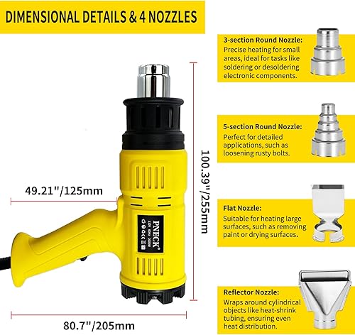 Miniatura 3 de Pistola de calor de 2000 W, temperatura variable de 140 F a 1202 F con 2 velocidades, kit de pistola de aire caliente resistente de calentamiento