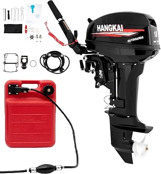 2 Stroke 18HP Outboard Motor, 13.2KW Fishing Boat Engine Inflatable Outboard Motor, 246CC Gasoline Short Shaft Boat Motor with CDI System Water Cooling for Rubber Boat, Inflatable Boat, Sailing Boat