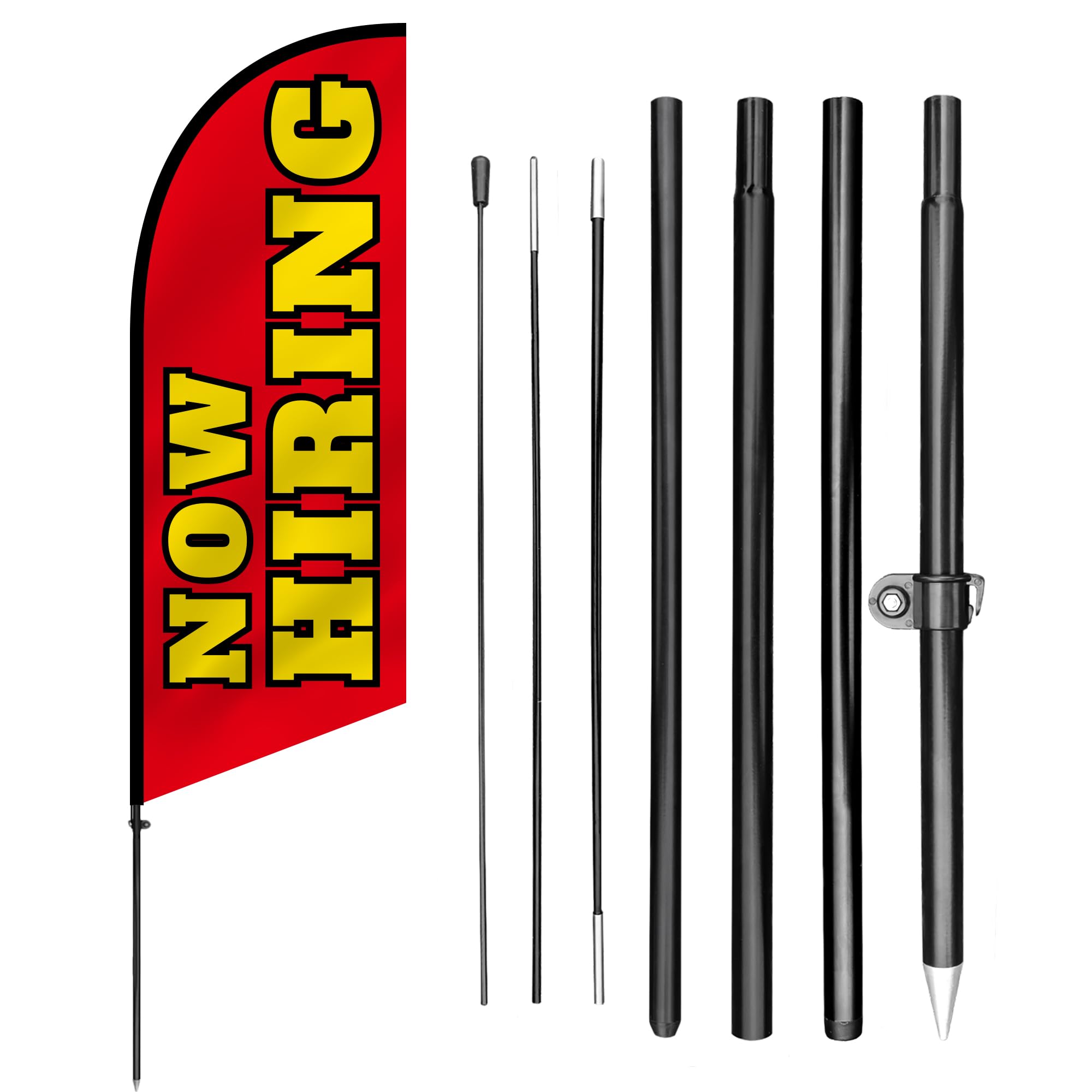 Drapeau publicitaire Now Hiring Anley 7,5 FT avec hampe et kit de bannière extérieure en plume