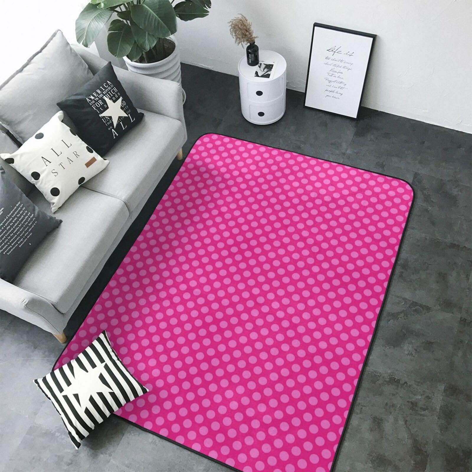 Tapis doux salon grand format 203x147 cm rose à pois