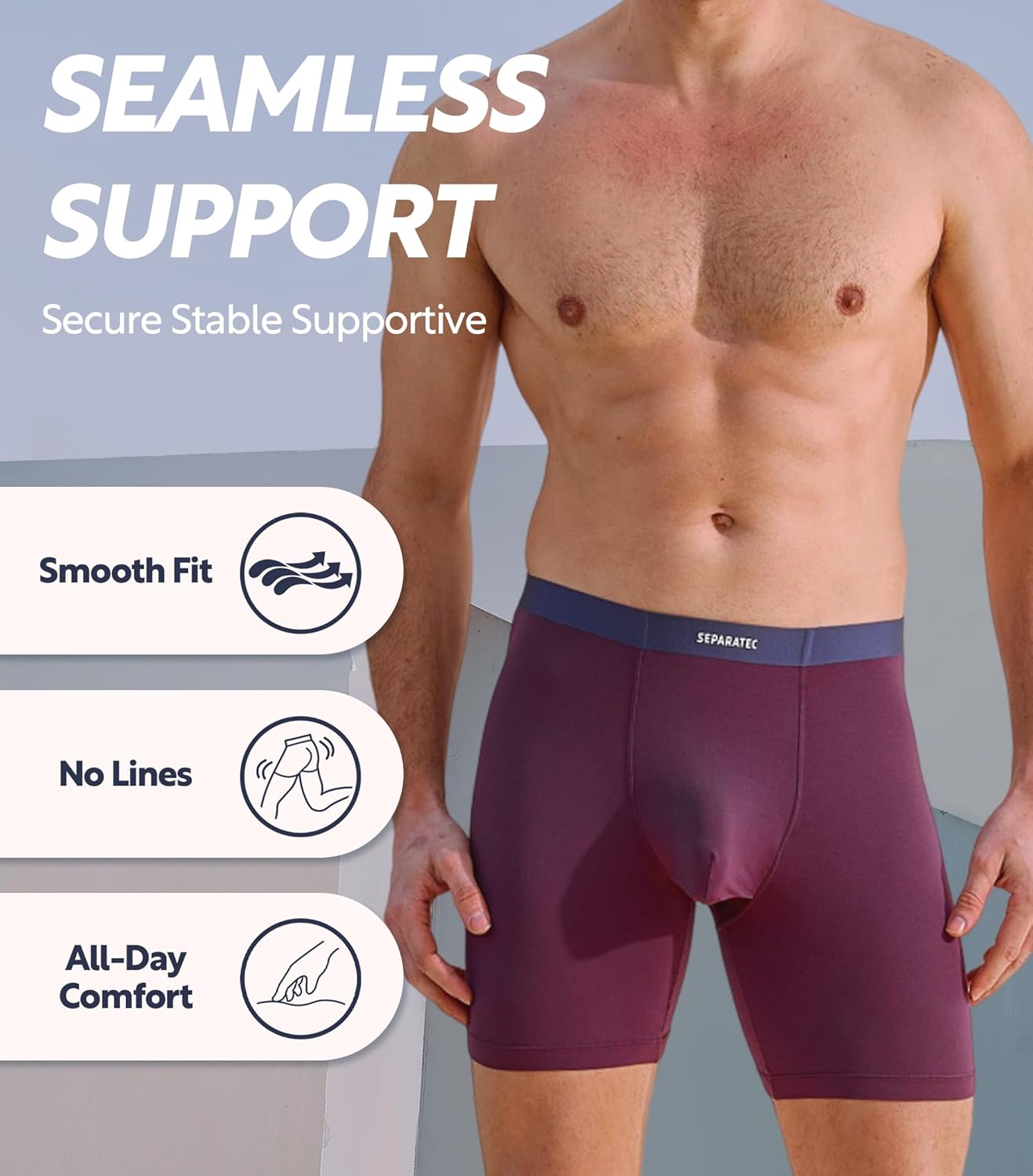 Separatec Mens Seamless Waistband Boxer Briefs Rayon Made from Bamboo Soft Breathable Underwear for Men 4 Pack - Image 5