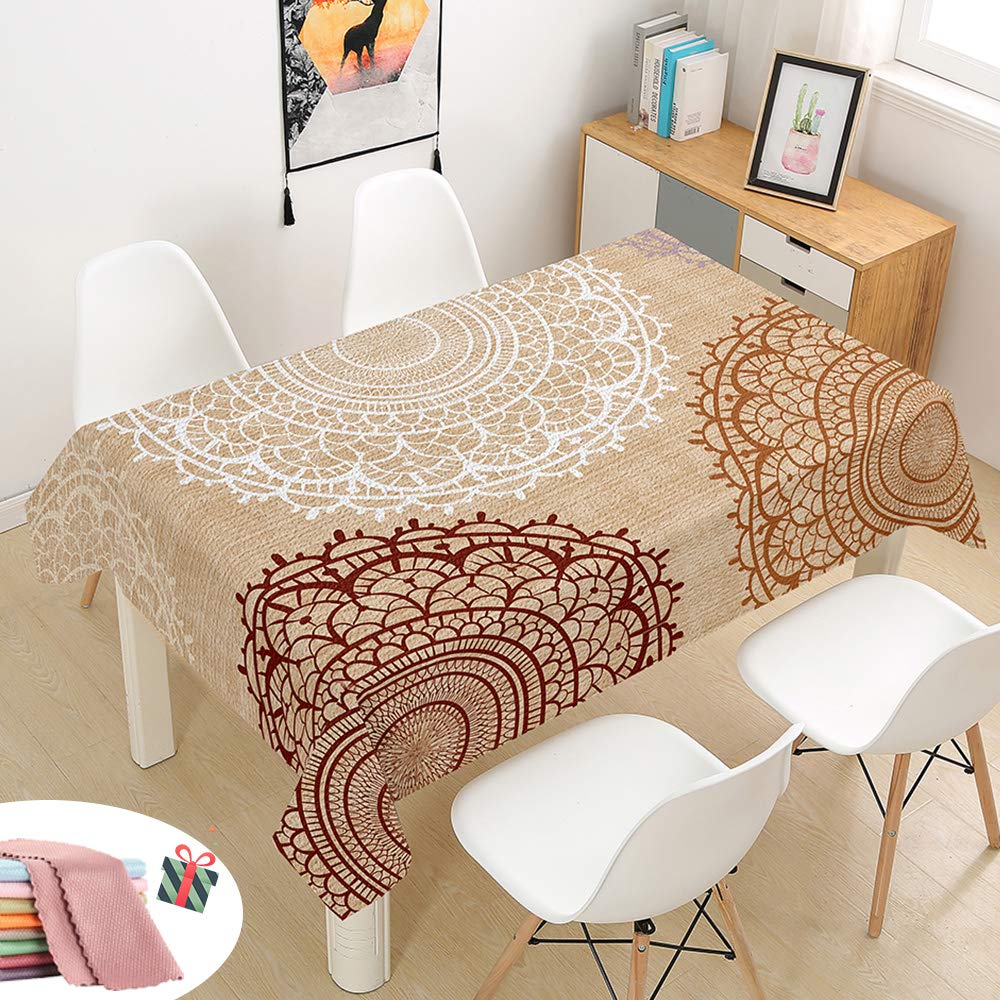 Morbuy Waterproof Table Cloths Rectangle, Stain-Resistant Bohemia Tablecloth Easy Wipe Square Print Oil-Proof Table Cover for Home Kitchen Dining Garden Party Decorative (Yellow Mandala,140x200cm)