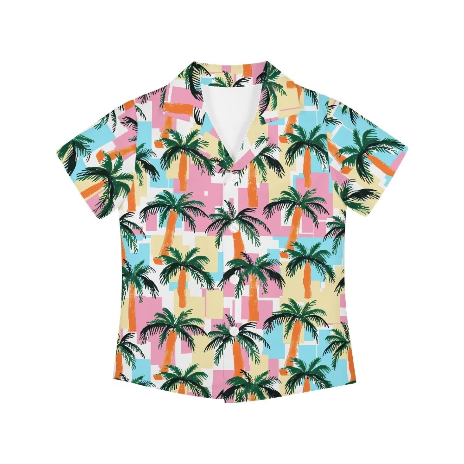 Allinterest Boys Hawaiian Shirts Coconut Palm Print Short Sleeve Summer Beach Shirt Regular Fit Casual Button Down Tropical Aloha Shirt