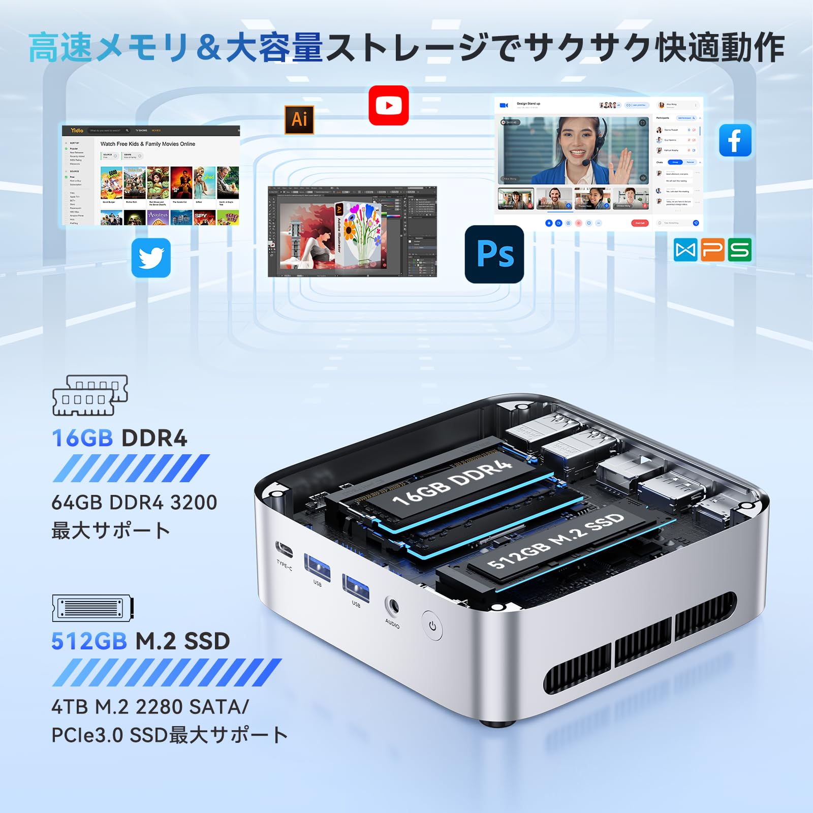 Amazon.co.jp: ミニpc ryzen 4300U新登場 mini pc 16GB+512GB【3500U